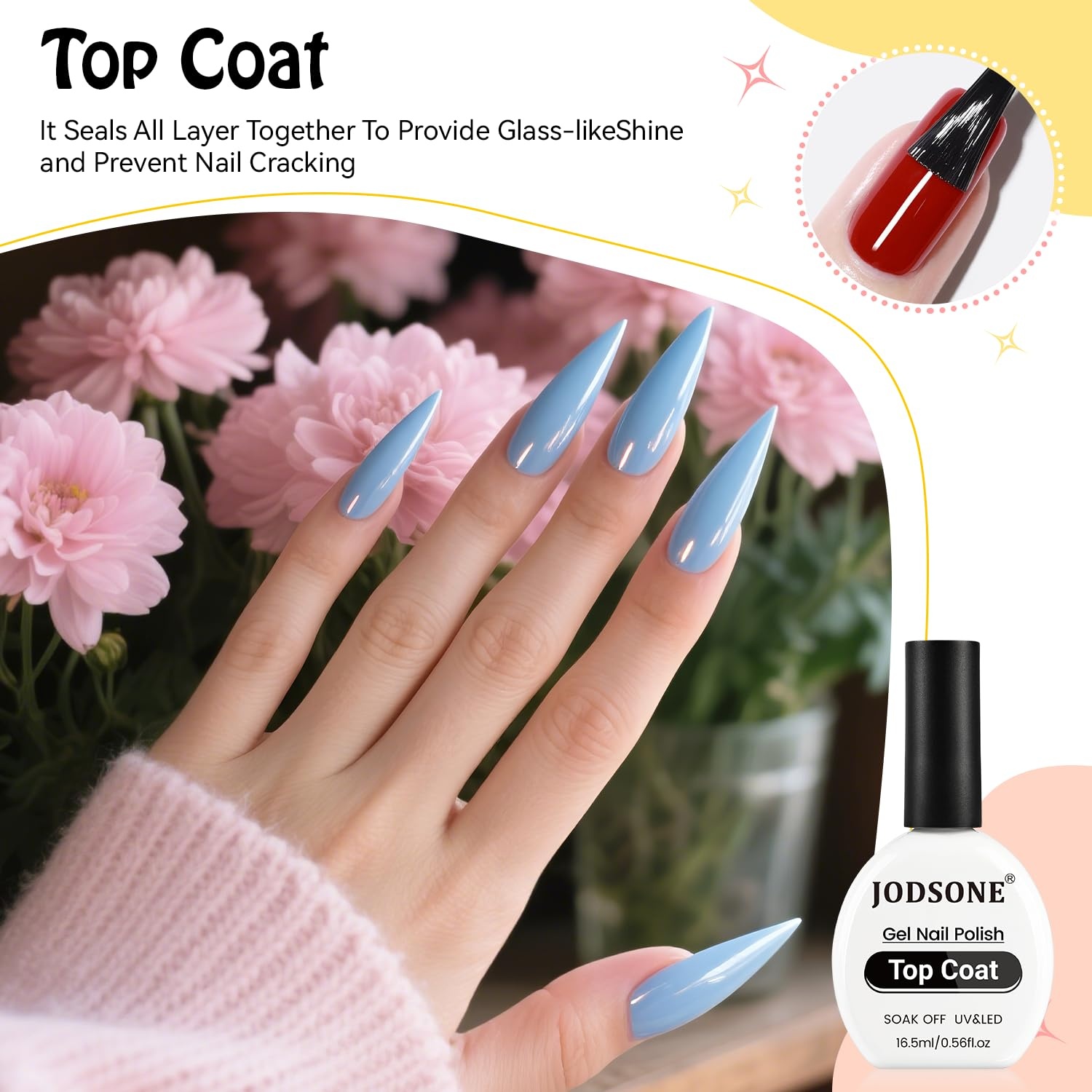 JODSONE 3Pcs 16.5ml Top Coat and Base Coat Set with Gel Nail Remover No Wipe Top Coat Base Need U V Lamp Cured Gel Nail Remover for Quick and Easy Removal At Home(GN007) - view 5