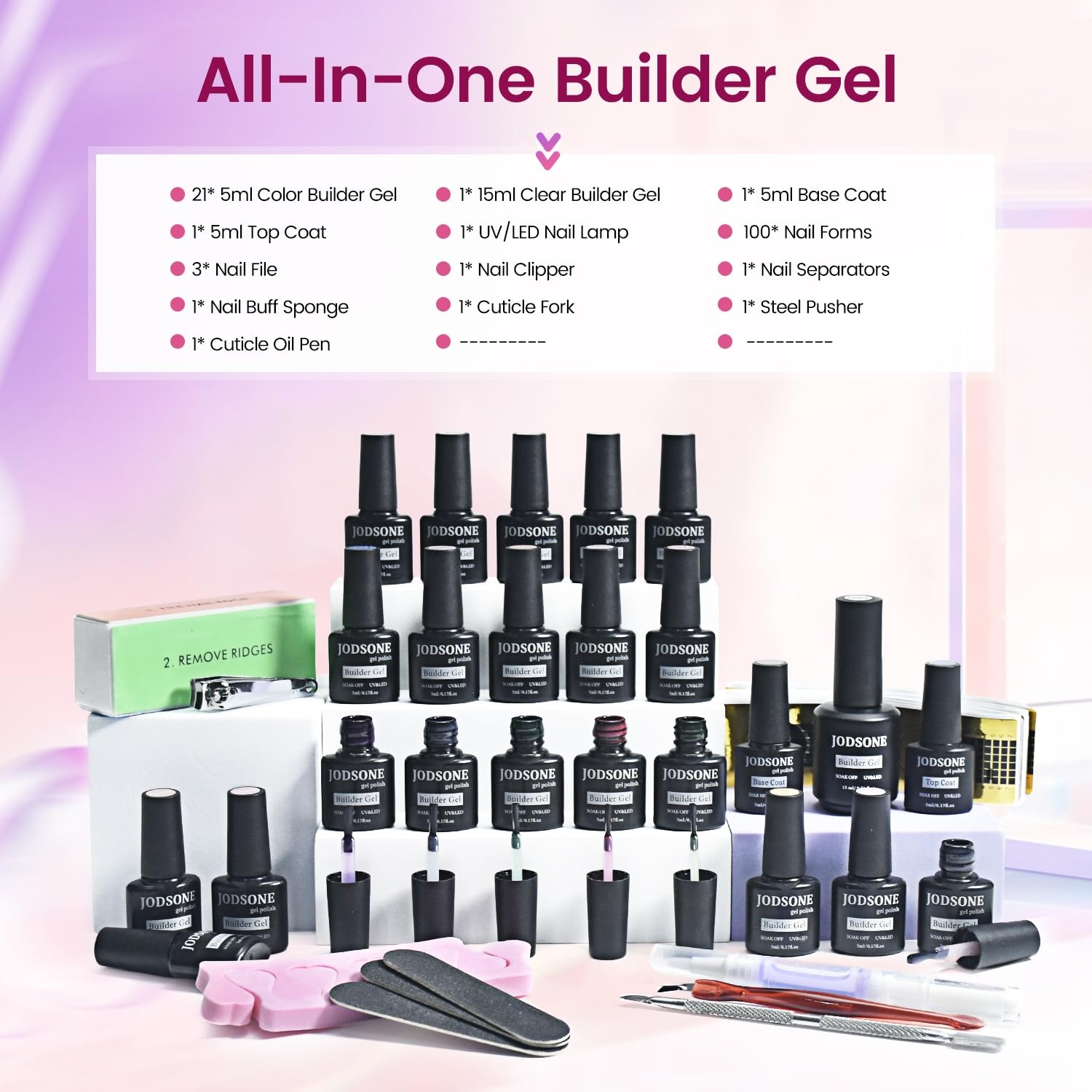 JODSONE 20 Glitter Color Gel Nail Polish Kit 3 Bottles of No Wipe Base Coat Glossy and Matte Top Coat Gel Polish Set High Shine Gorgeous(20color-BG-kit)