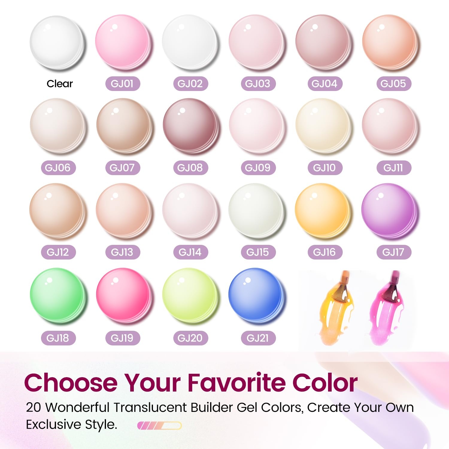 JODSONE 20 Glitter Color Gel Nail Polish Kit 3 Bottles of No Wipe Base Coat Glossy and Matte Top Coat Gel Polish Set High Shine Gorgeous(20color-BG-kit) - view 2