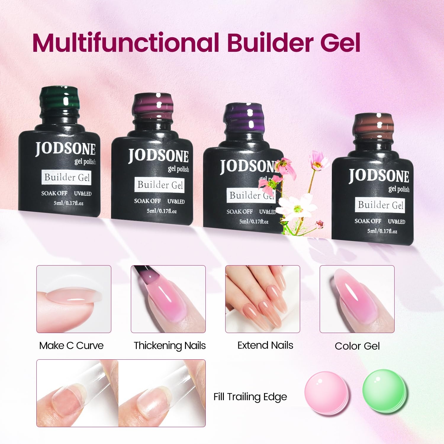 JODSONE 20 Glitter Color Gel Nail Polish Kit 3 Bottles of No Wipe Base Coat Glossy and Matte Top Coat Gel Polish Set High Shine Gorgeous(20color-BG-kit) - view 3