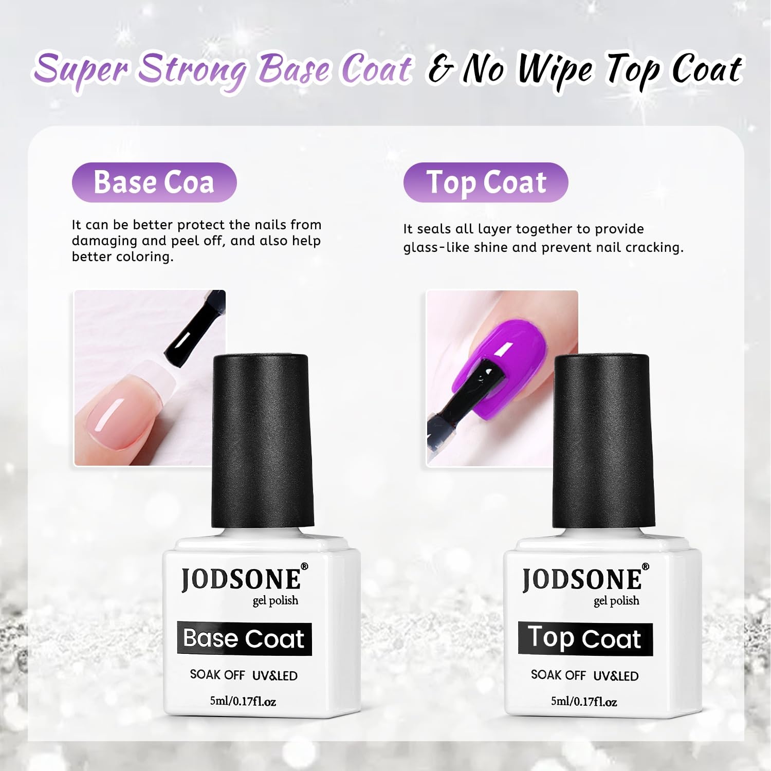JODSONE Gel Nail Set 20+3 Colors High Shine Gorgeous Gel Polish Base Top Matte Coat Nice Gifts Show Charm(10SET-Jelly-Purple) - view 5
