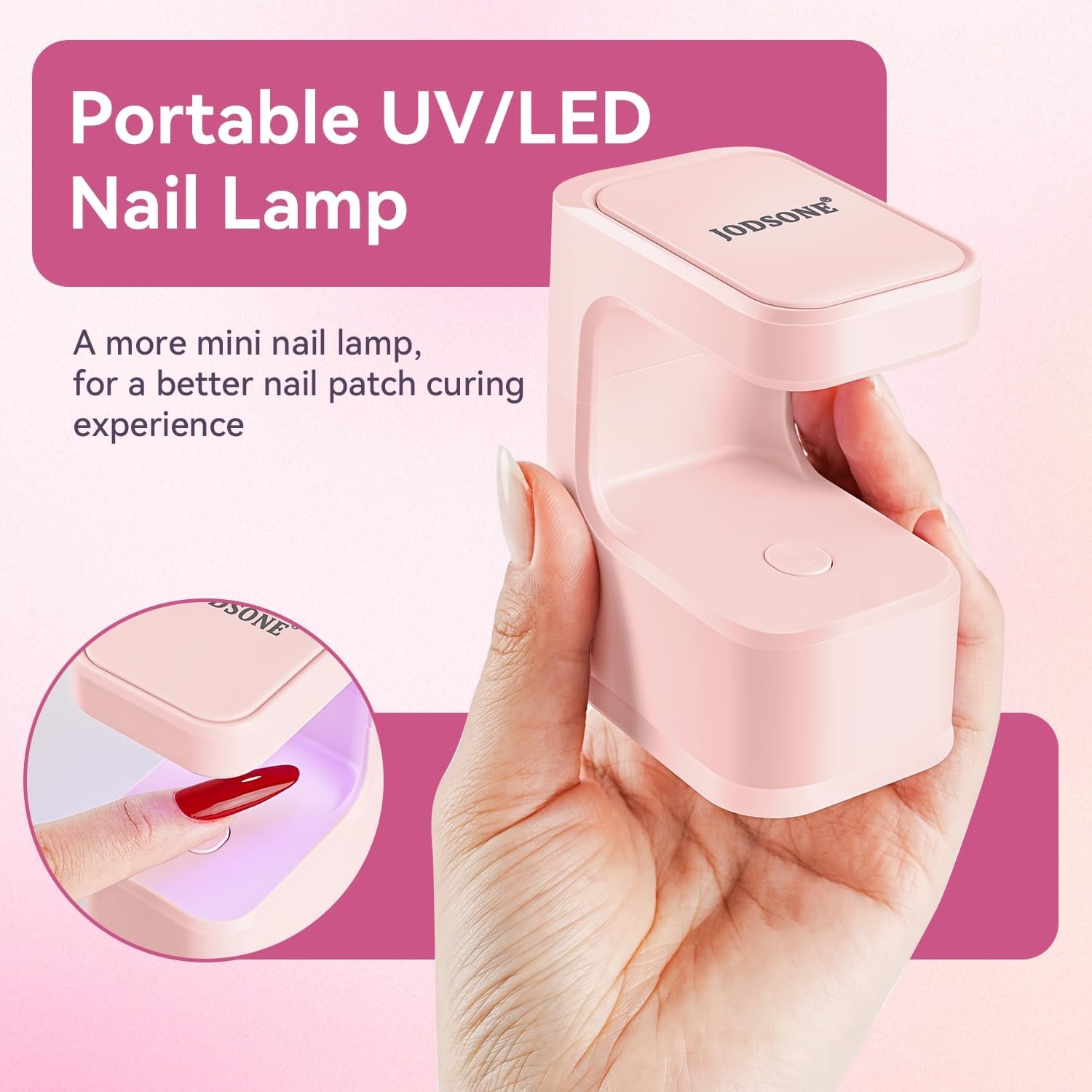 JODSONE U V Mini Nail Lamp Rechargeable with Timer Cordless Portable LED Light for Fast Curing Gel Polish(Pink) - view 2