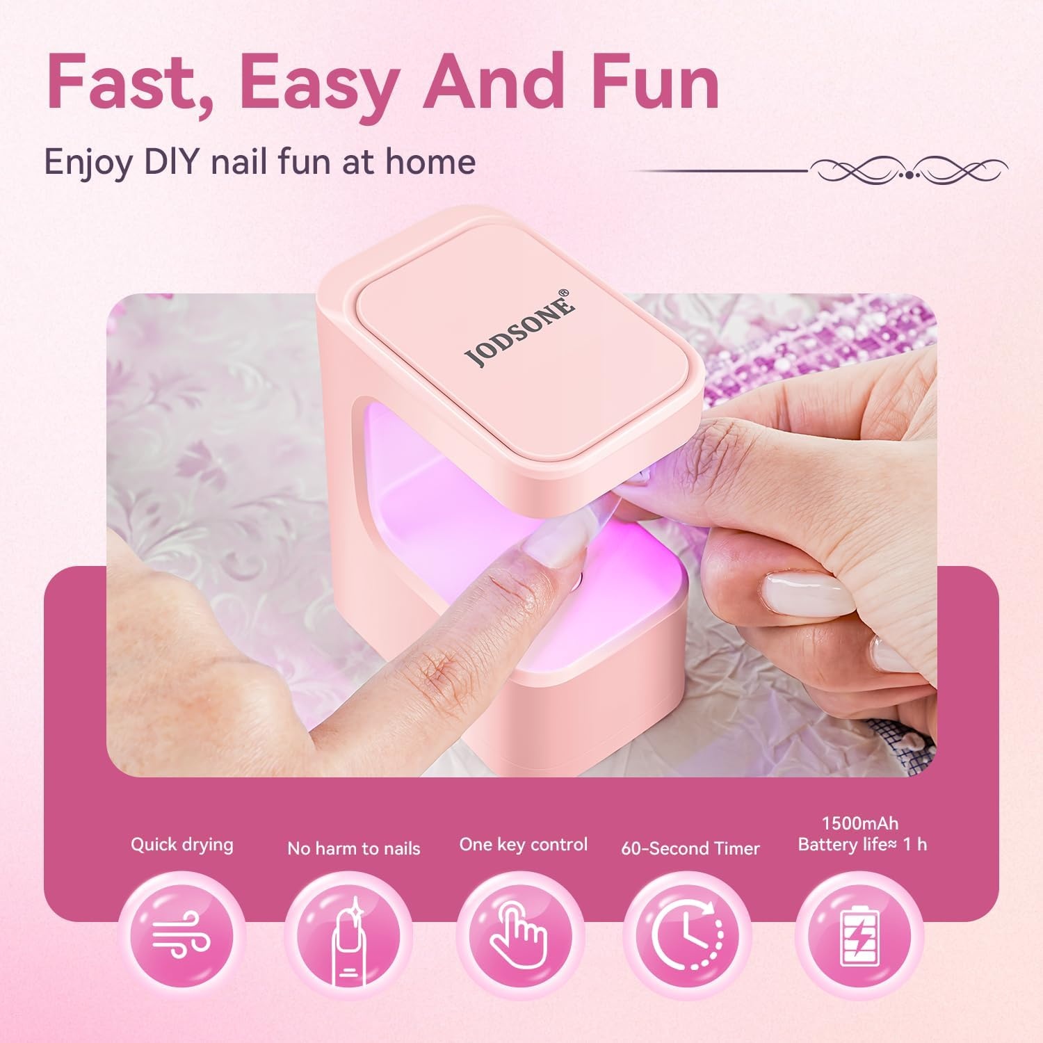JODSONE U V Mini Nail Lamp Rechargeable with Timer Cordless Portable LED Light for Fast Curing Gel Polish(Pink) - view 5