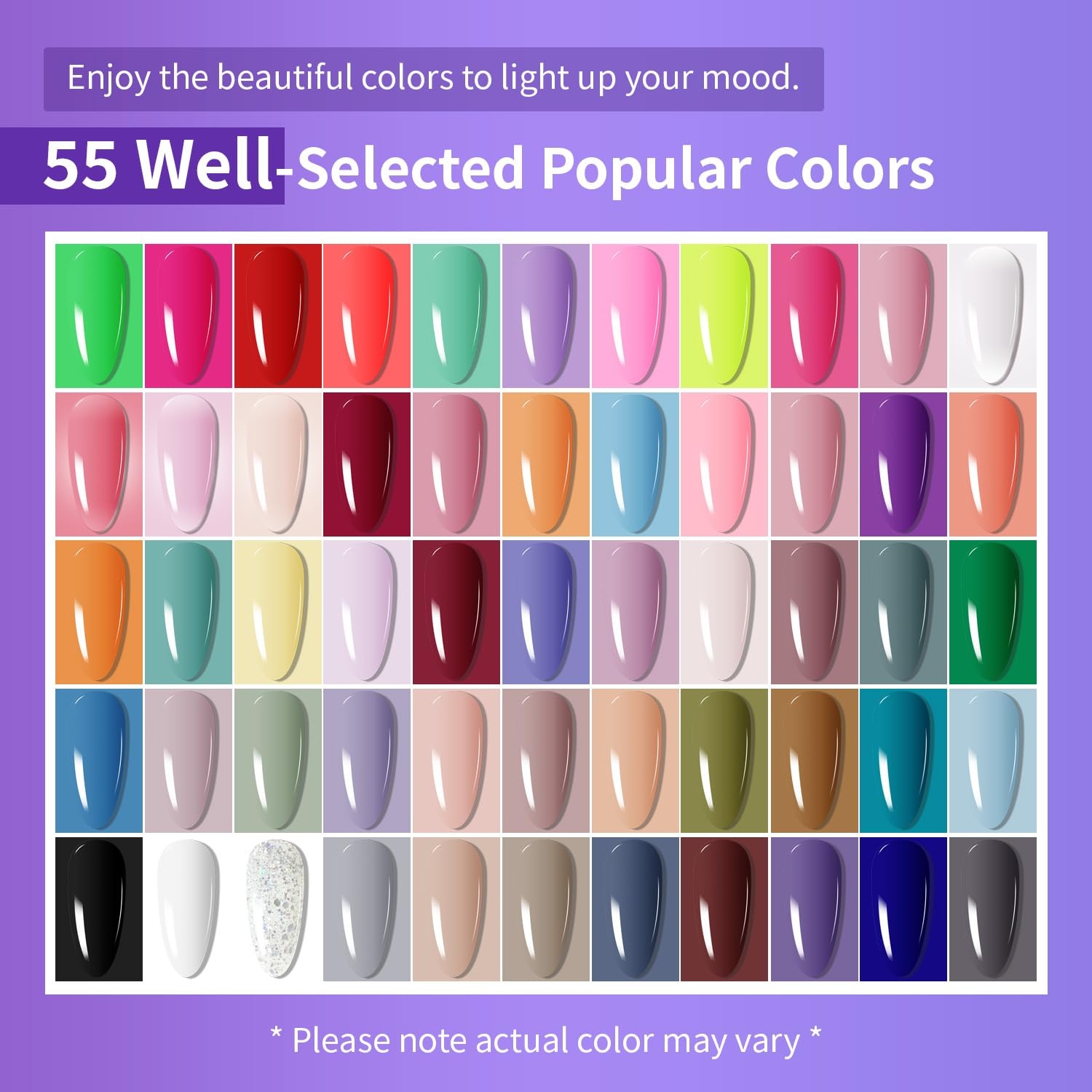 JODSONE 20 Glitter Color Gel Nail Polish Kit 3 Bottles of No Wipe Base Coat Glossy and Matte Top Coat Gel Polish Set High Shine Gorgeous(60KIT-M5M)
