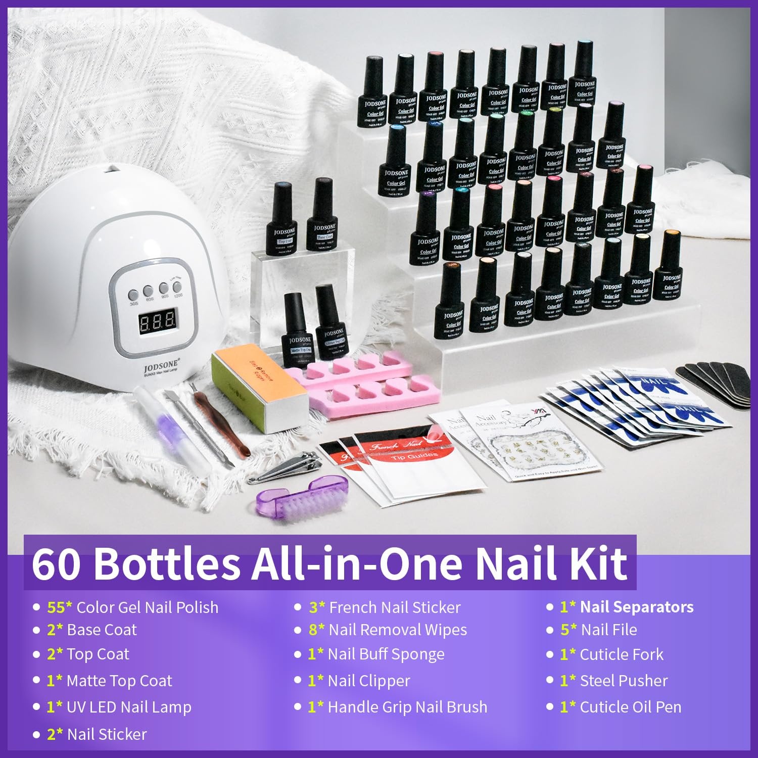 JODSONE 20 Glitter Color Gel Nail Polish Kit 3 Bottles of No Wipe Base Coat Glossy and Matte Top Coat Gel Polish Set High Shine Gorgeous(60KIT-M5M) - view 2