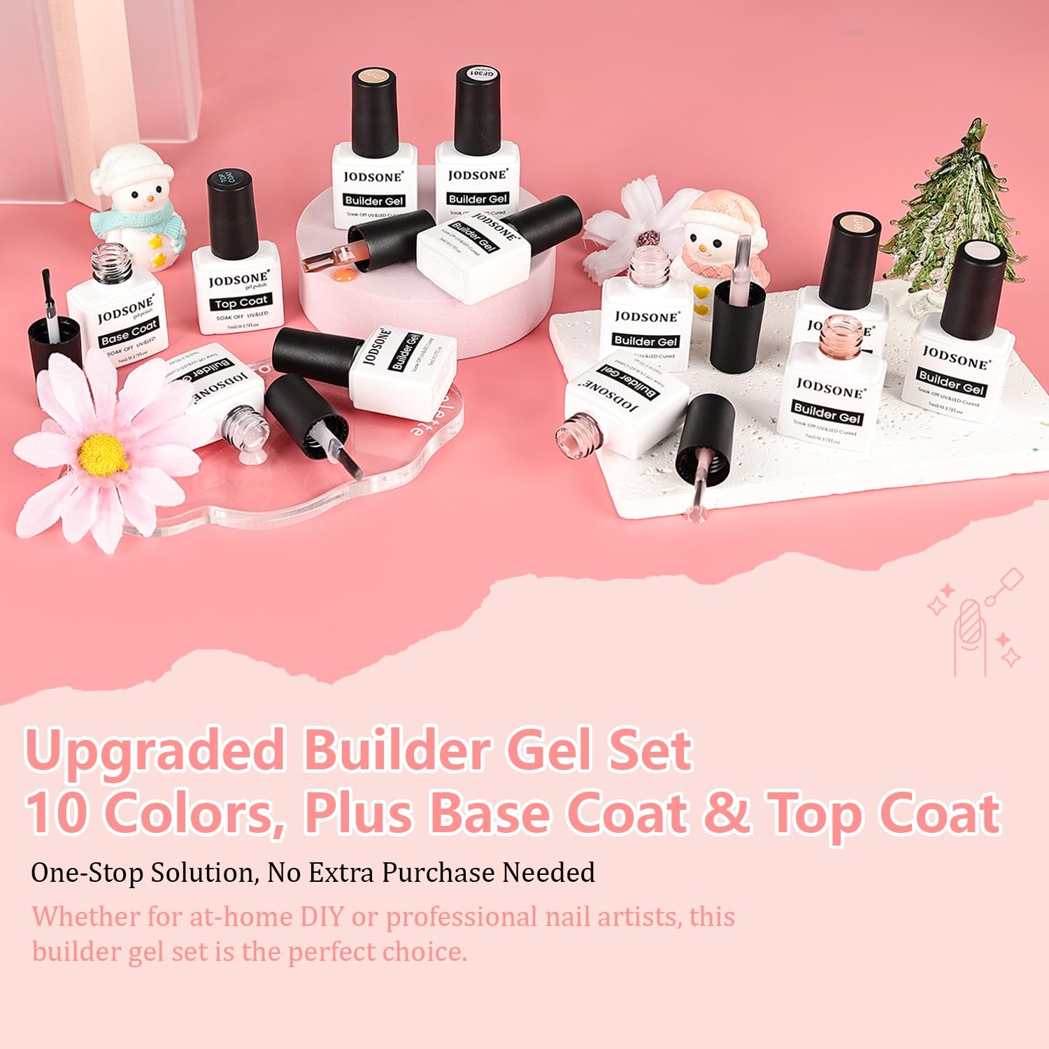 JODSONE 20 Glitter Color Gel Nail Polish Kit 3 Bottles of No Wipe Base Coat Glossy and Matte Top Coat Gel Polish Set High Shine Gorgeous(10COLOR-Builder Gel-GJ) - view 6