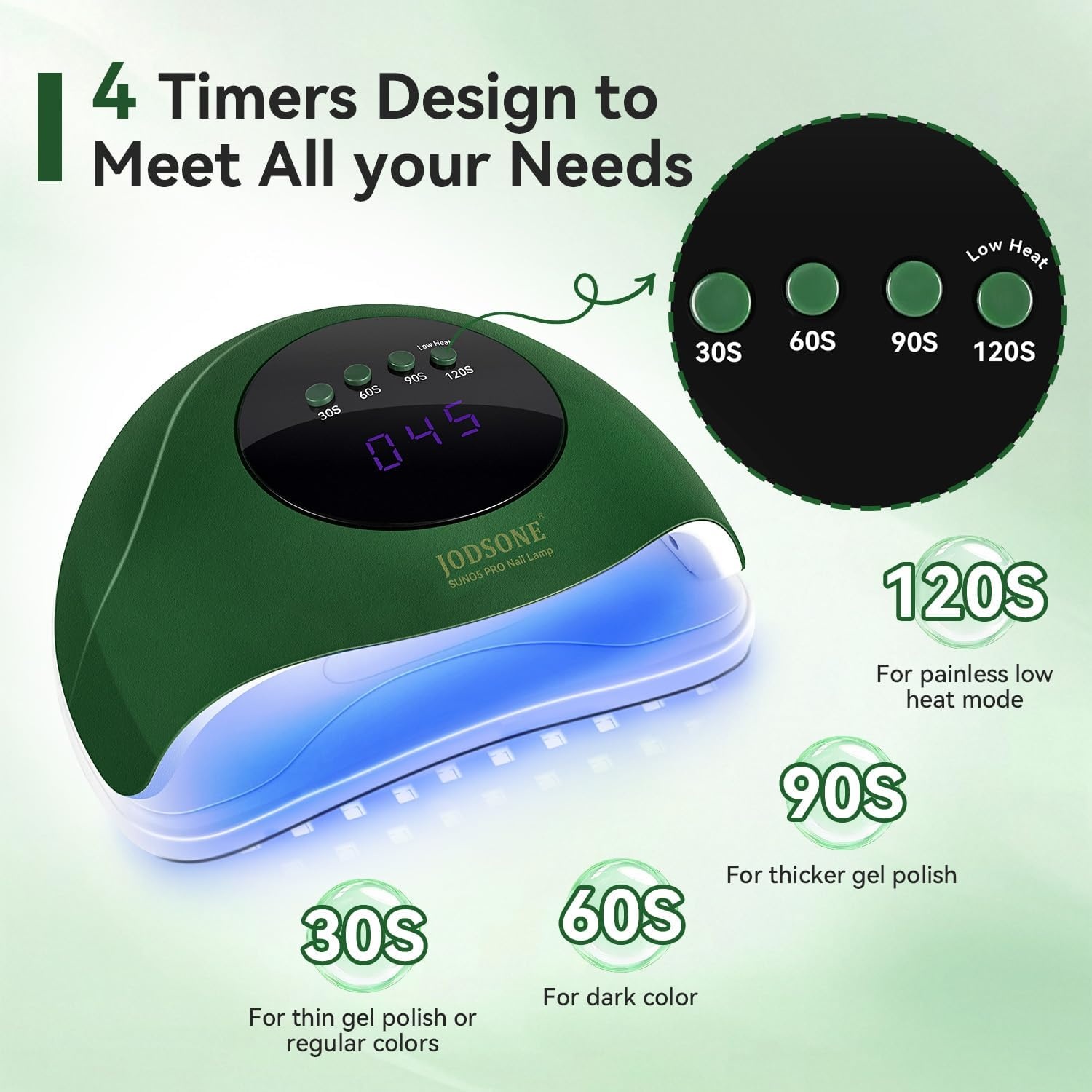 JODSONE U V LED Nail Lamp with Base Coat Top Coat Set, Nail Dryer for Gel Polish for Nails with Automatic Sensor & 4 Timers(M007)