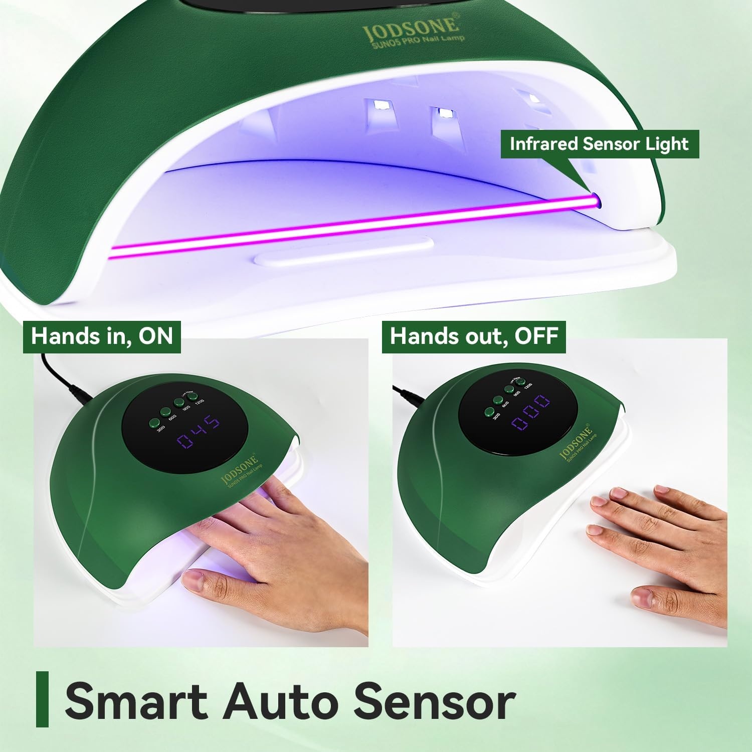 JODSONE U V LED Nail Lamp with Base Coat Top Coat Set, Nail Dryer for Gel Polish for Nails with Automatic Sensor & 4 Timers(M007) - view 2