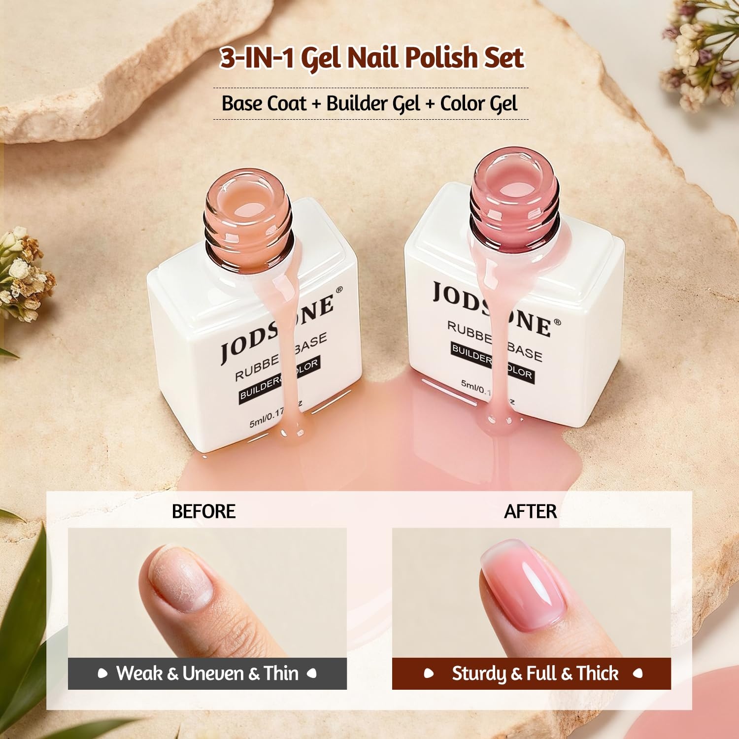 JODSONE 20 Glitter Color Gel Nail Polish Kit 3 Bottles of No Wipe Base Coat Glossy and Matte Top Coat Gel Polish Set High Shine Gorgeous(10COLOR-Builder Gel-BG)
