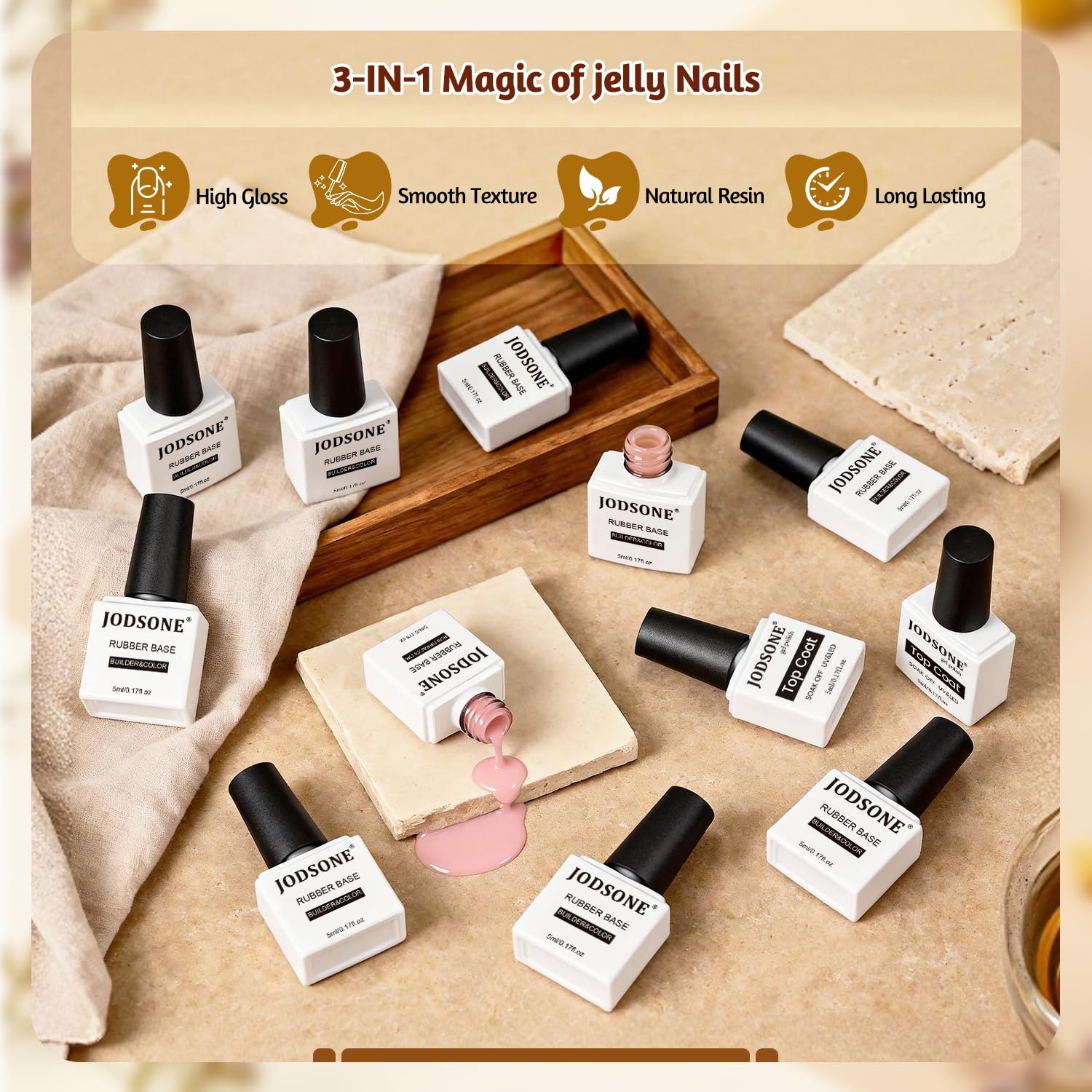 JODSONE 20 Glitter Color Gel Nail Polish Kit 3 Bottles of No Wipe Base Coat Glossy and Matte Top Coat Gel Polish Set High Shine Gorgeous(10COLOR-Builder Gel-BG) - view 6