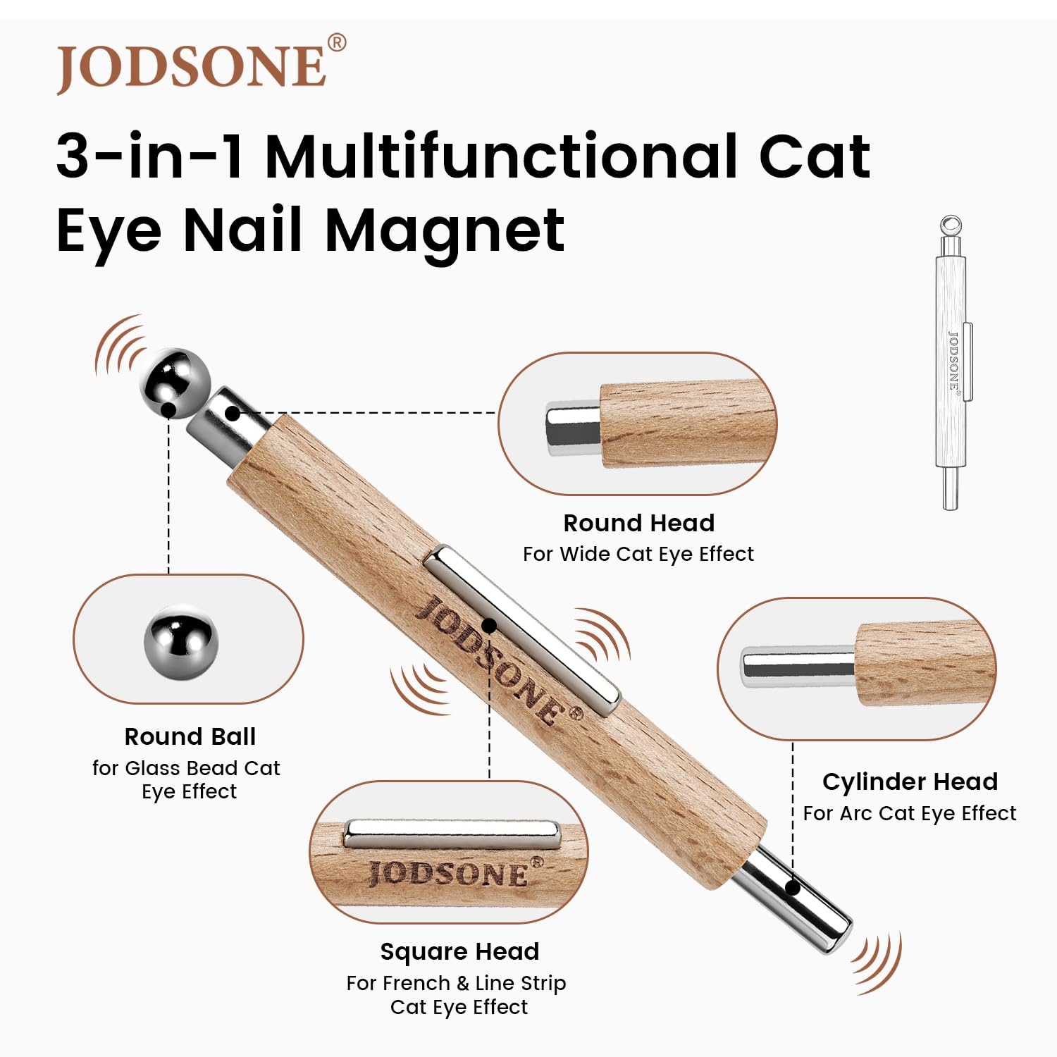 JODSONE 3-in-1 Cat Eye Magnet Nail Art Tool,Pink Gold Cylindrical & Round Ball Nail Magnet Pens, Multi-Effect Magnets for Cat Eye Gel Polish DIY at Home Salon(Magnet Only, No Gel Included)(Brown)