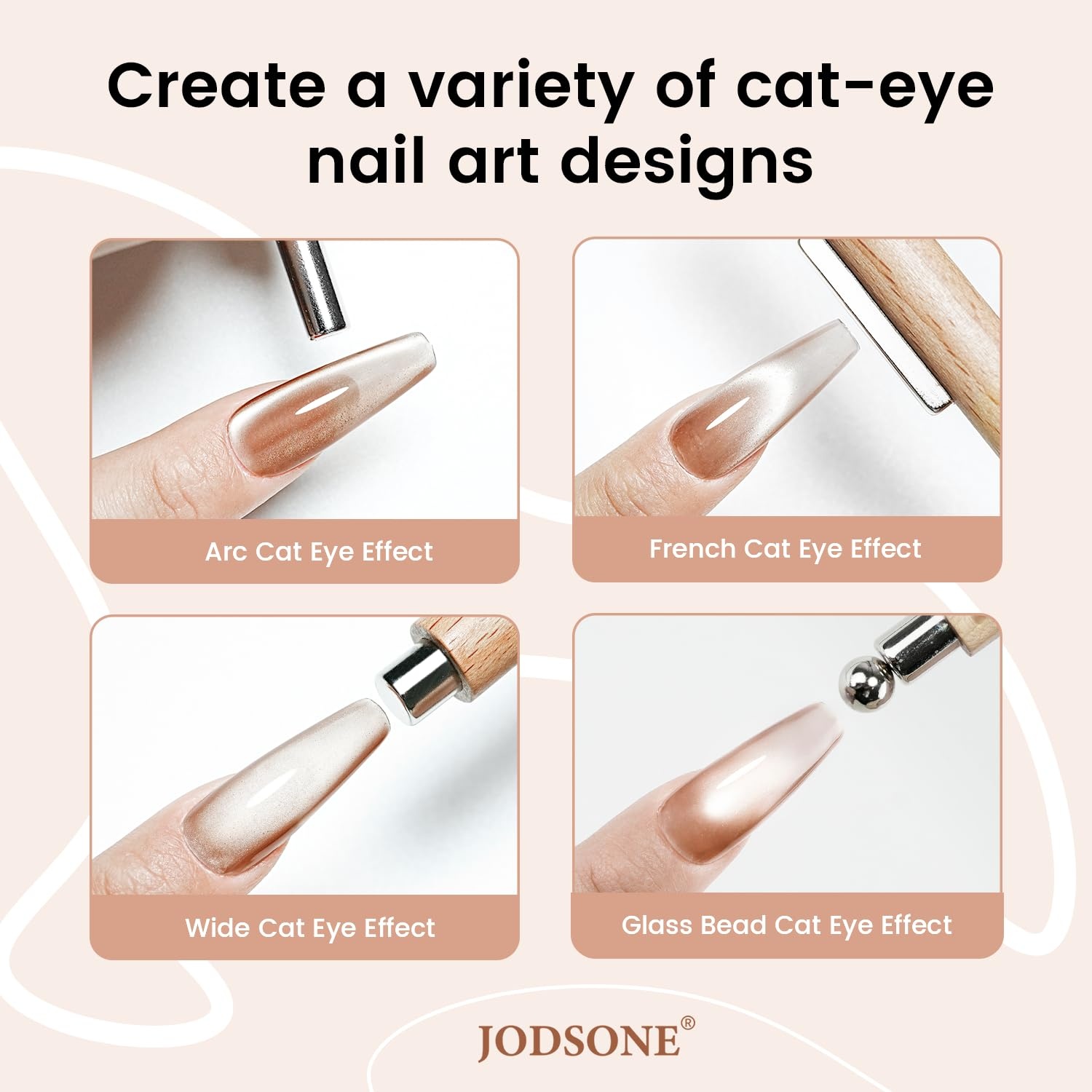 JODSONE 3-in-1 Cat Eye Magnet Nail Art Tool,Pink Gold Cylindrical & Round Ball Nail Magnet Pens, Multi-Effect Magnets for Cat Eye Gel Polish DIY at Home Salon(Magnet Only, No Gel Included)(Brown) - view 2