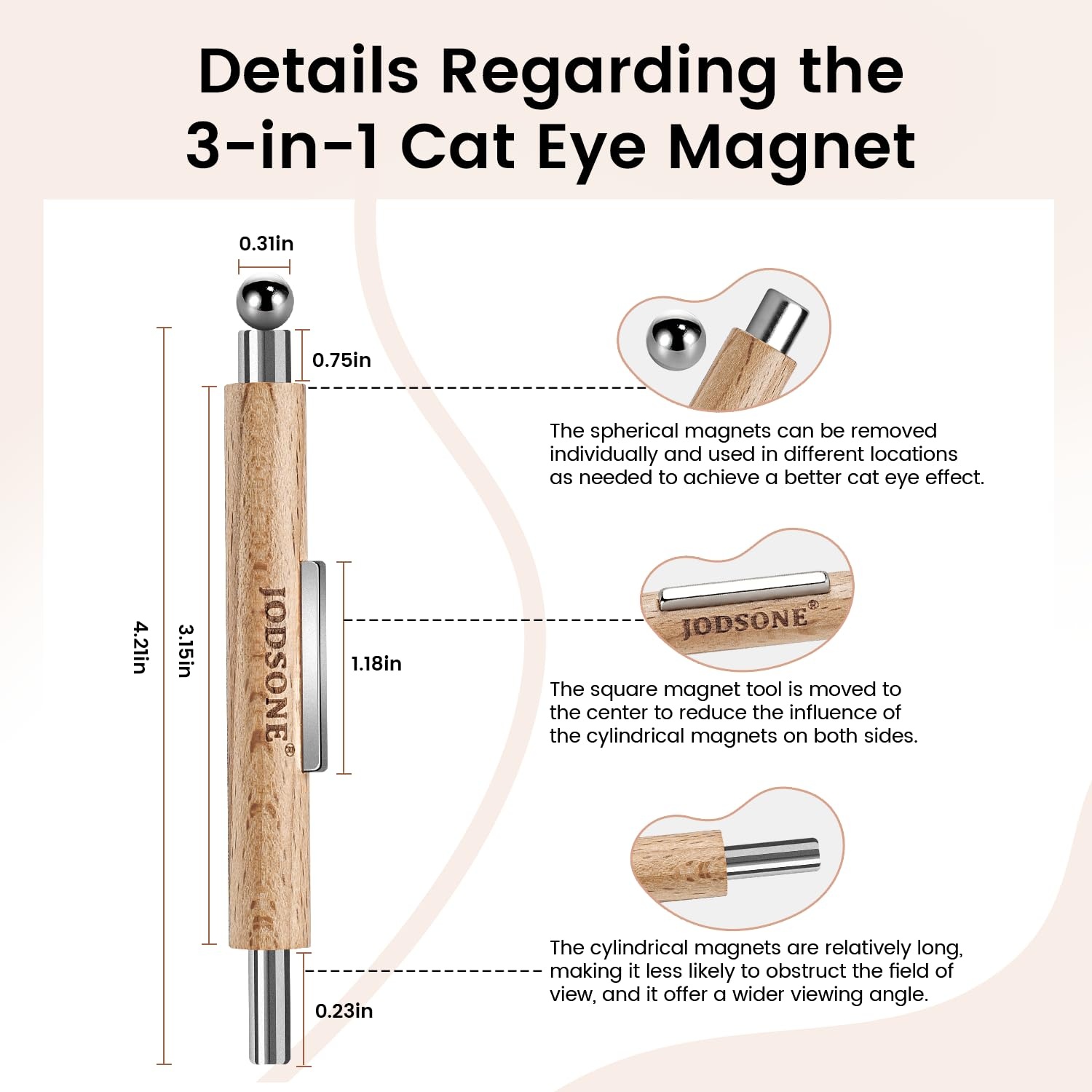 JODSONE 3-in-1 Cat Eye Magnet Nail Art Tool,Pink Gold Cylindrical & Round Ball Nail Magnet Pens, Multi-Effect Magnets for Cat Eye Gel Polish DIY at Home Salon(Magnet Only, No Gel Included)(Brown) - view 4
