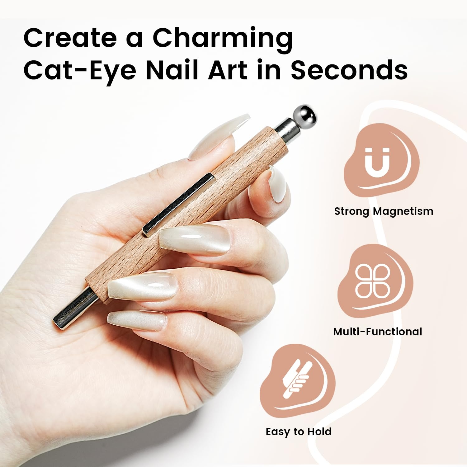 JODSONE 3-in-1 Cat Eye Magnet Nail Art Tool,Pink Gold Cylindrical & Round Ball Nail Magnet Pens, Multi-Effect Magnets for Cat Eye Gel Polish DIY at Home Salon(Magnet Only, No Gel Included)(Brown) - view 5