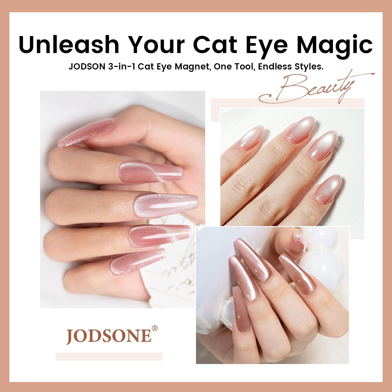 JODSONE 3-in-1 Cat Eye Magnet Nail Art Tool,Pink Gold Cylindrical & Round Ball Nail Magnet Pens, Multi-Effect Magnets for Cat Eye Gel Polish DIY at Home Salon(Magnet Only, No Gel Included)(Brown) - view 6