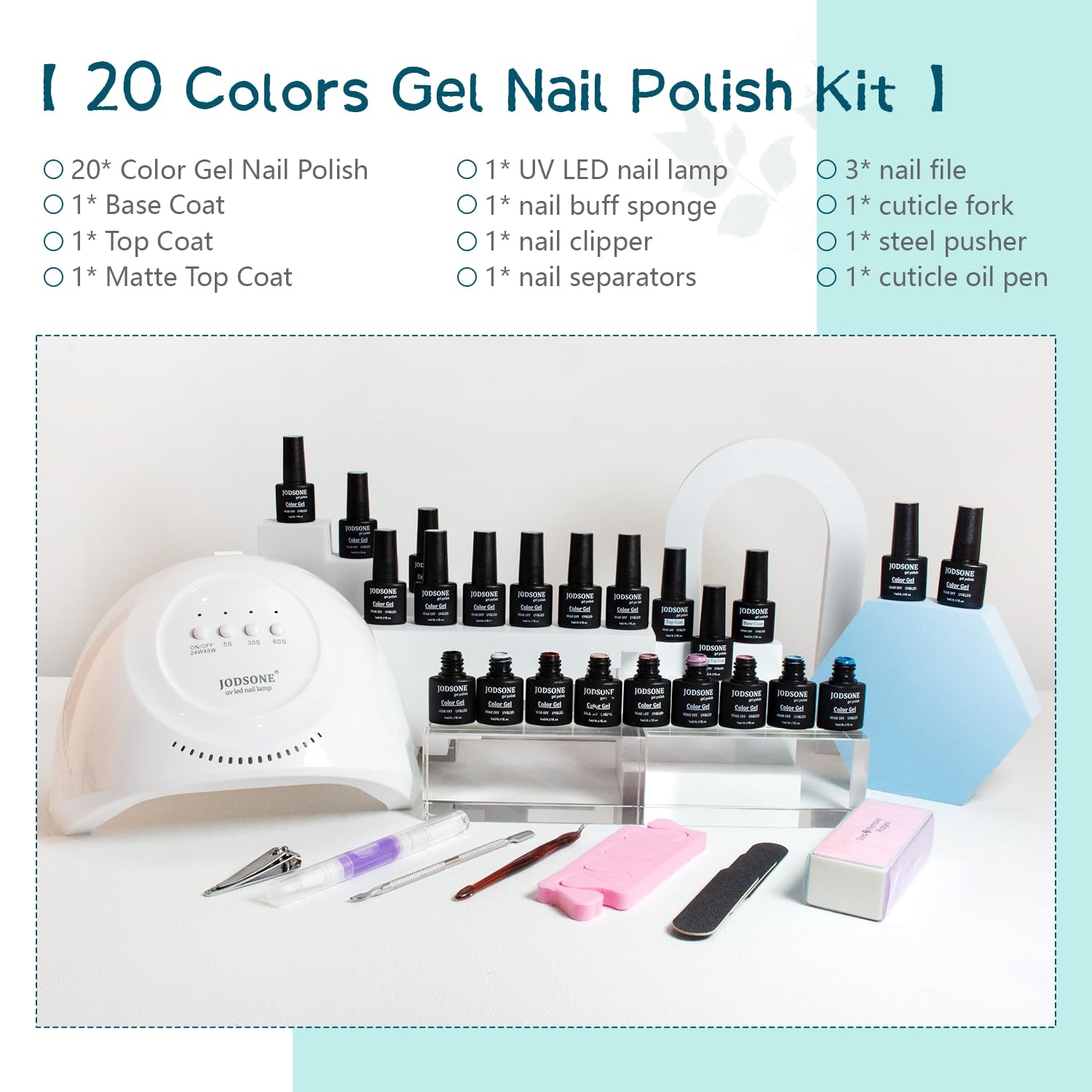 JODSONE Gel Nail Set 20+3 Colors High Shine Gorgeous Gel Polish Base Top Matte Coat Nice Gifts Show Charm(20KIT-SUN1G-01B) - view 8