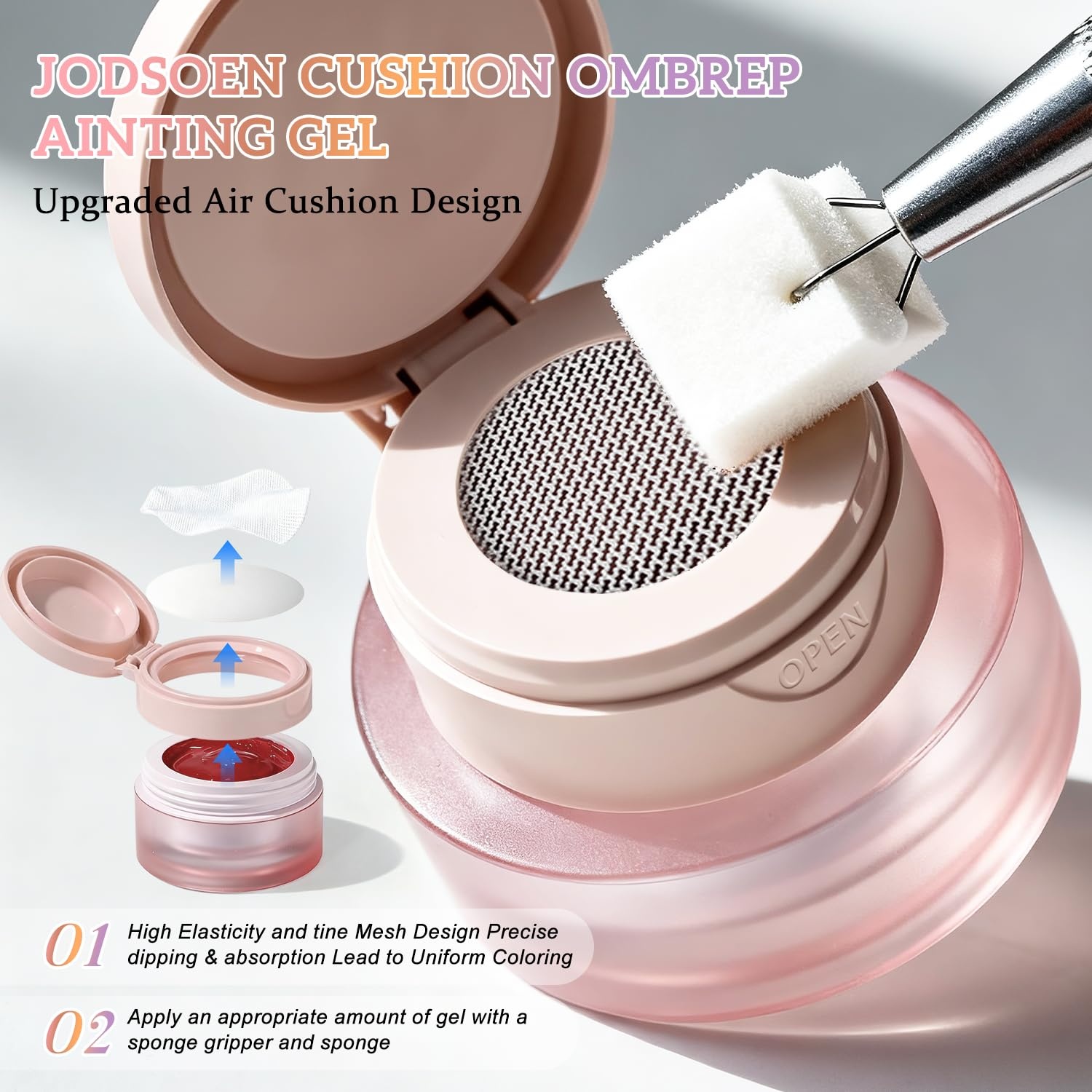JODSONE Cushion Ombre Patting Gel Polish Kit 6 PCS Pink Blue Green for French Manicure DIY Nail Art with Soft Nail Sponges and Grabbing Pen Design Nail Art at Home(6Color-PPG-1)