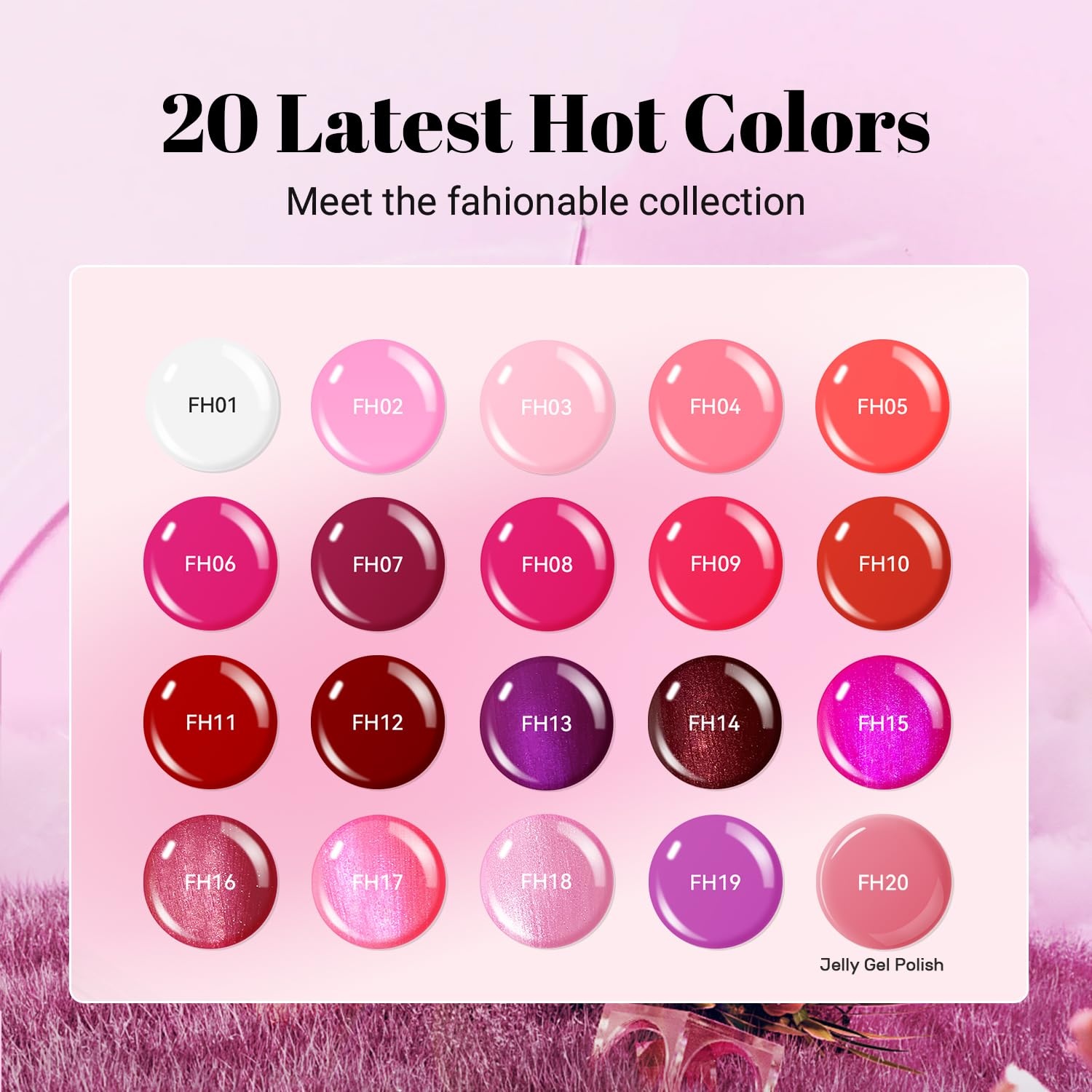 JODSONE Gel Nail Set 20+3 Colors High Shine Gorgeous Gel Polish Base Top Matte Coat Nice Gifts Show Charm(20 Color-Pink Red)