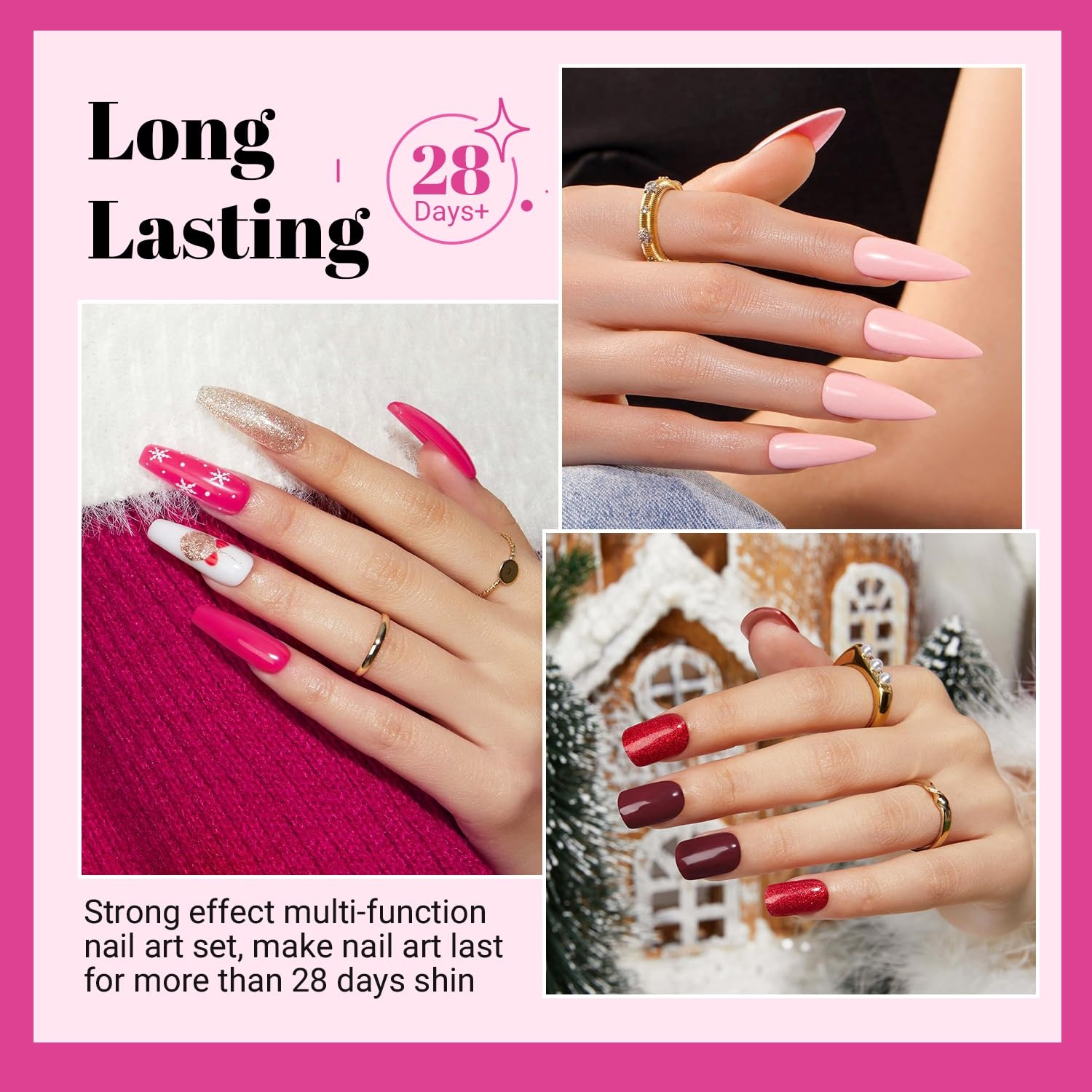 JODSONE Gel Nail Set 20+3 Colors High Shine Gorgeous Gel Polish Base Top Matte Coat Nice Gifts Show Charm(20 Color-Pink Red) - view 4