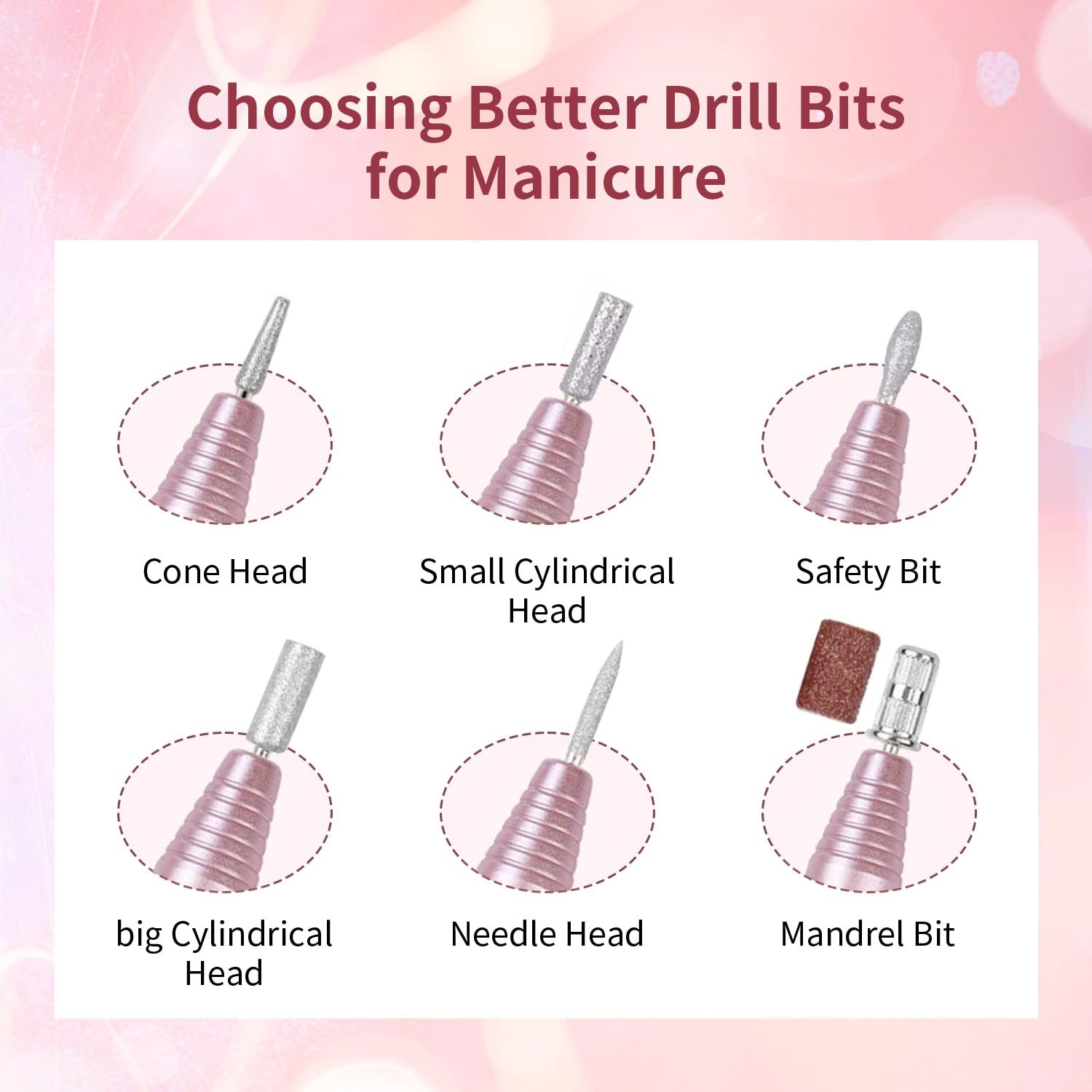 JODSONE Professional Electric Nail Drill 20000RPM Low Noise Work efficiently with 6 Replacement Drills for Salon and Home Use(Rose Gold) - view 6