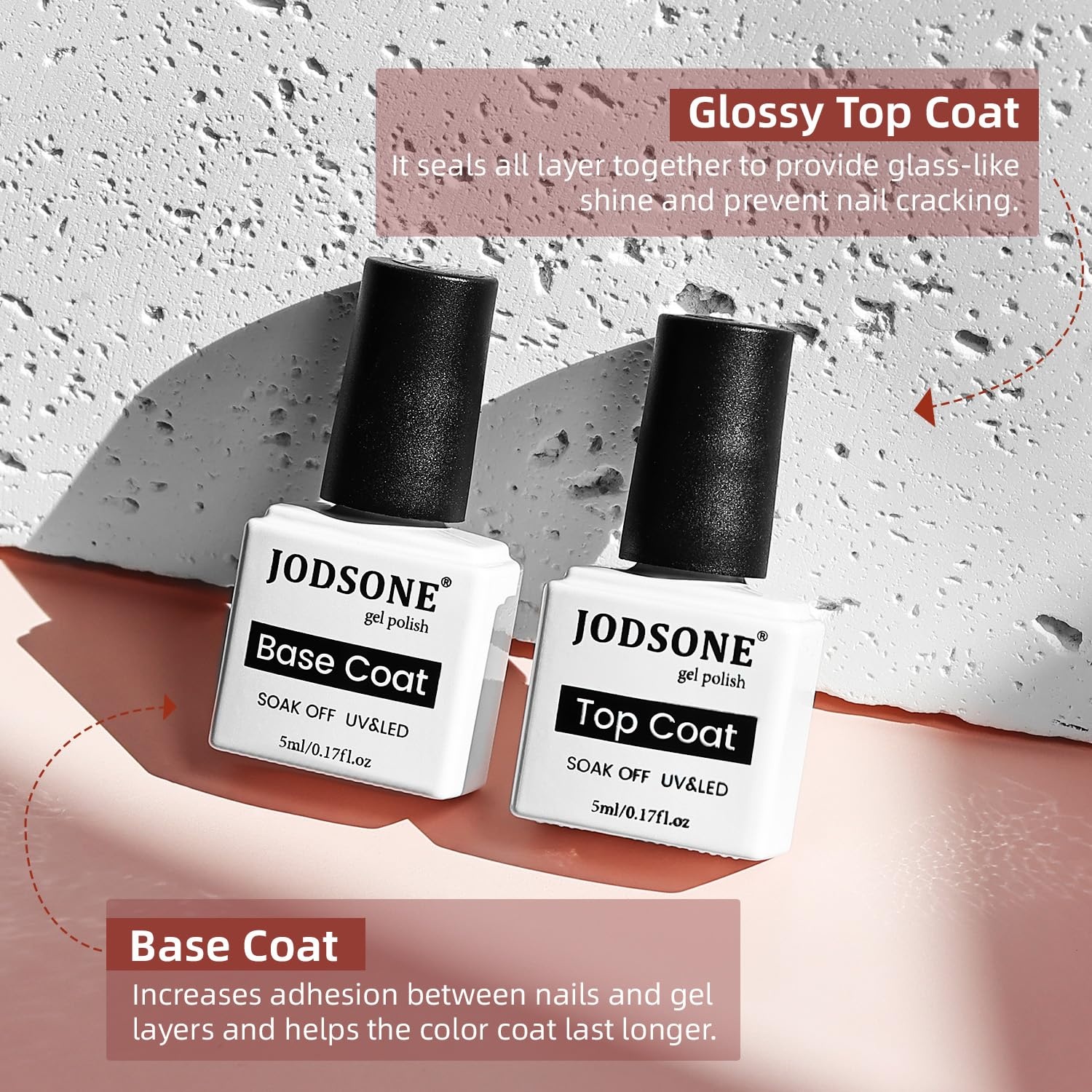 JODSONE Gel Nail Set 20+3 Colors High Shine Gorgeous Gel Polish Base Top Matte Coat Nice Gifts Show Charm(10Color-Jelly-01) - view 7