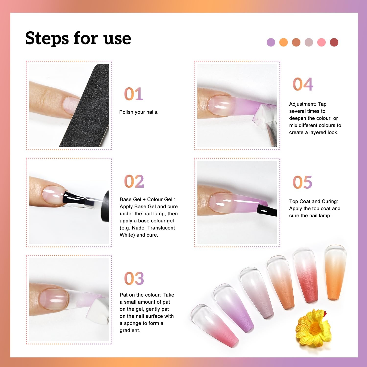 JODSONE Cushion Ombre Patting Gel Polish Kit 6 PCS Pink Blue Green for French Manicure DIY Nail Art with Soft Nail Sponges and Grabbing Pen Design Nail Art at Home(6Color-PPG-4) - view 8