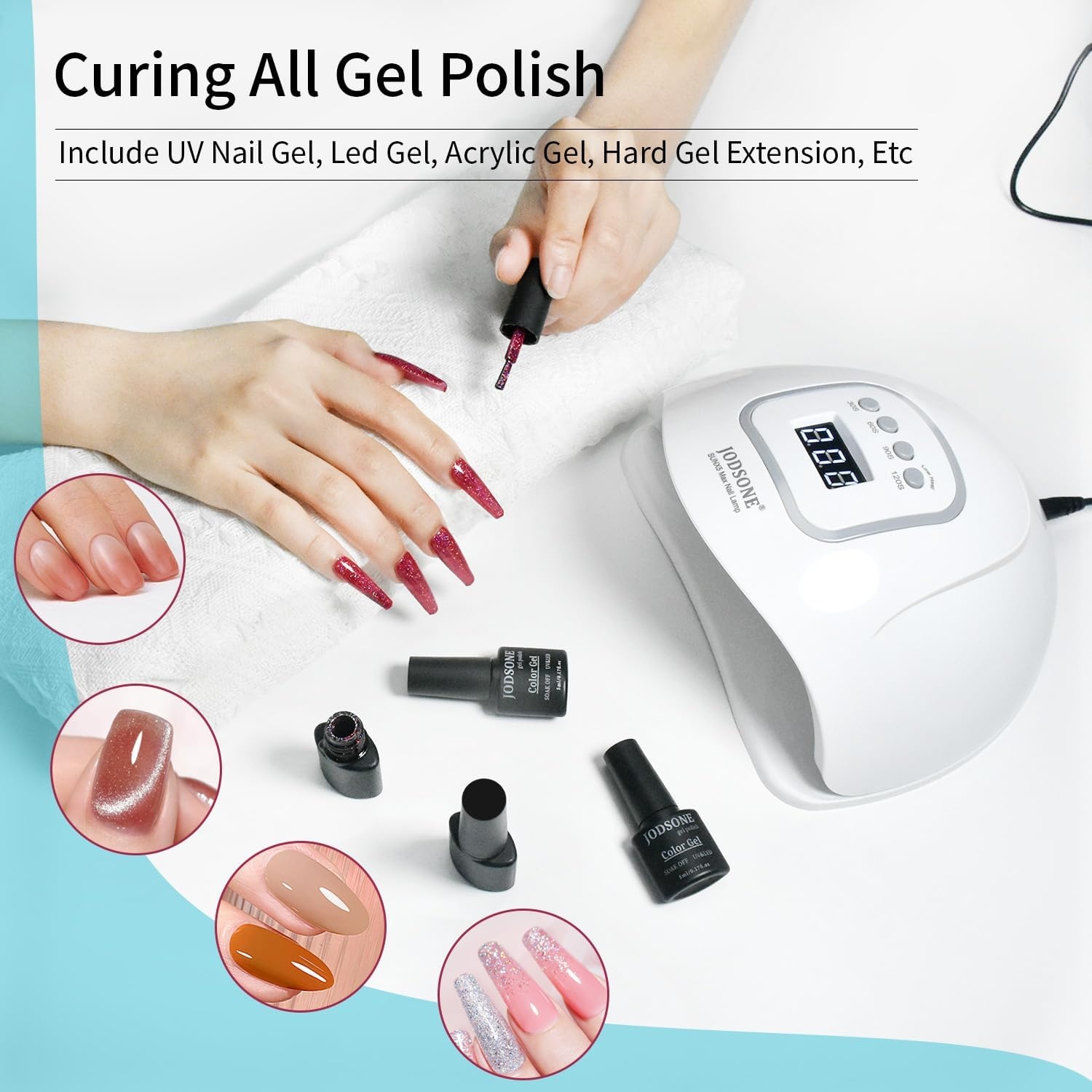 JODSONE U V LED Nail Lamp with Base Coat Top Coat Set, Nail Dryer for Gel Polish for Nails with Automatic Sensor & 4 Timers(M001) - view 6