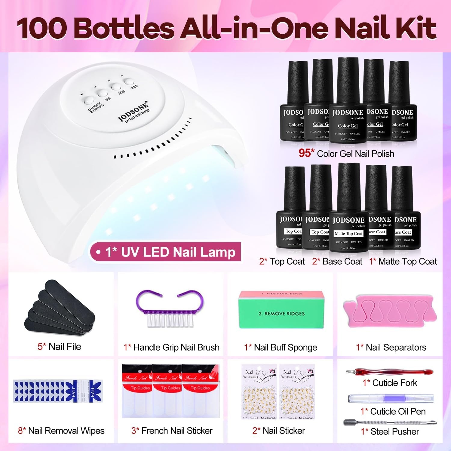 JODSONE Gel Nail Set 20+3 Colors High Shine Gorgeous Gel Polish Base Top Matte Coat Nice Gifts Show Charm(95KIT-05) - view 3