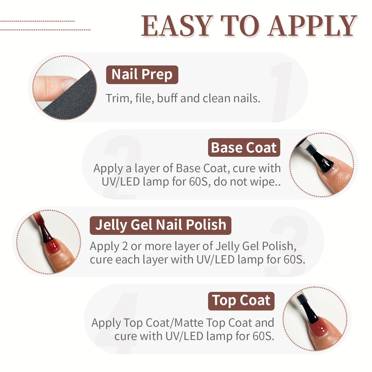 JODSONE 20 Glitter Color Gel Nail Polish Kit 3 Bottles of No Wipe Base Coat Glossy and Matte Top Coat Gel Polish Set High Shine Gorgeous(20color-Jelly-set) - view 6