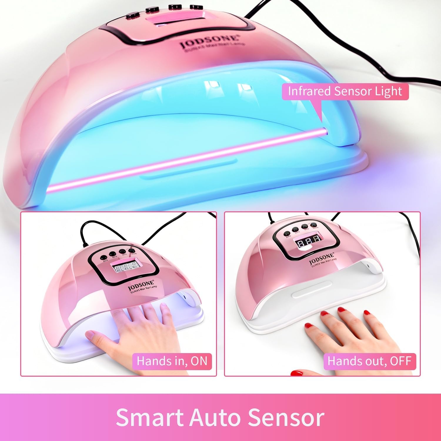 JODSONE U V LED Nail Lamp with Base Coat Top Coat Set, Nail Dryer for Gel Polish for Nails with Automatic Sensor & 4 Timers(M002) - view 2