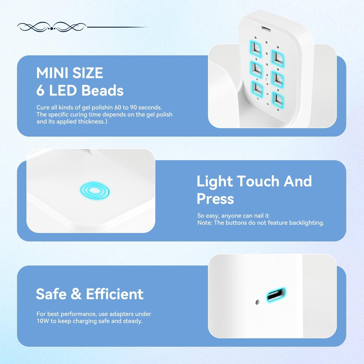 JODSONE U V Mini Nail Lamp Rechargeable with Timer Cordless Portable LED Light for Fast Curing Gel Polish(Q6-white) - view 4