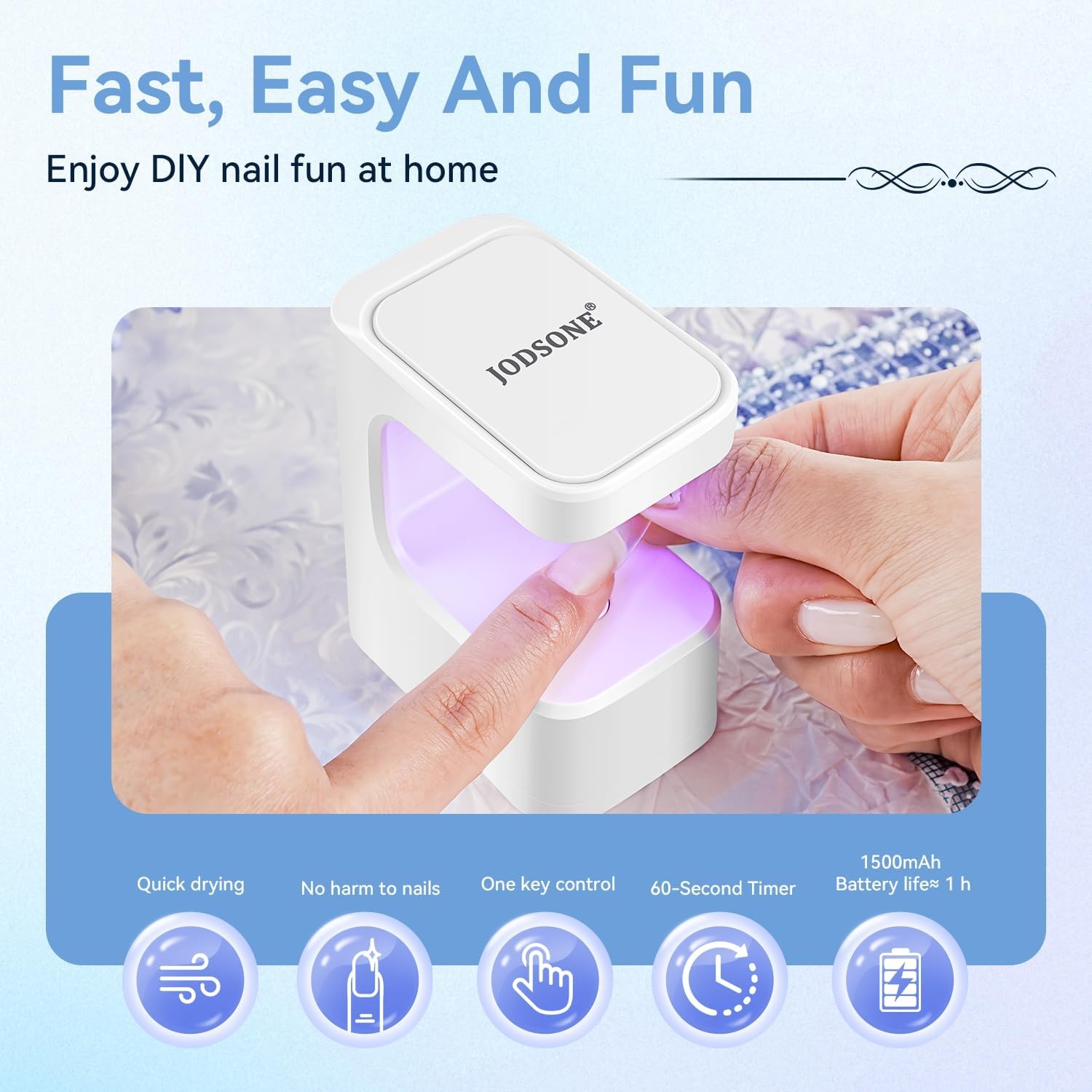JODSONE U V Mini Nail Lamp Rechargeable with Timer Cordless Portable LED Light for Fast Curing Gel Polish(Q6-white) - view 5
