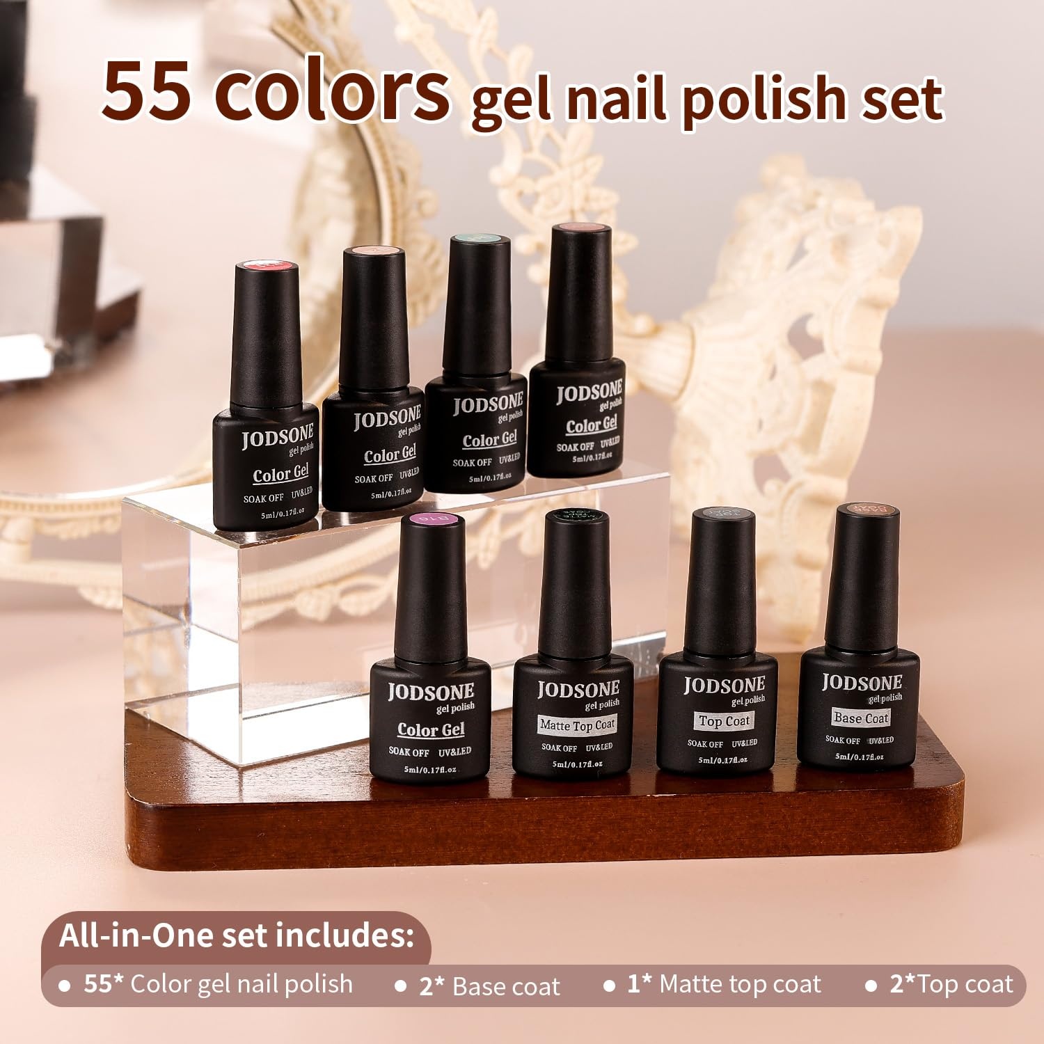 JODSONE Gel Nail Set 20+3 Colors High Shine Gorgeous Gel Polish Base Top Matte Coat Nice Gifts Show Charm(55COLOR-1) - view 2