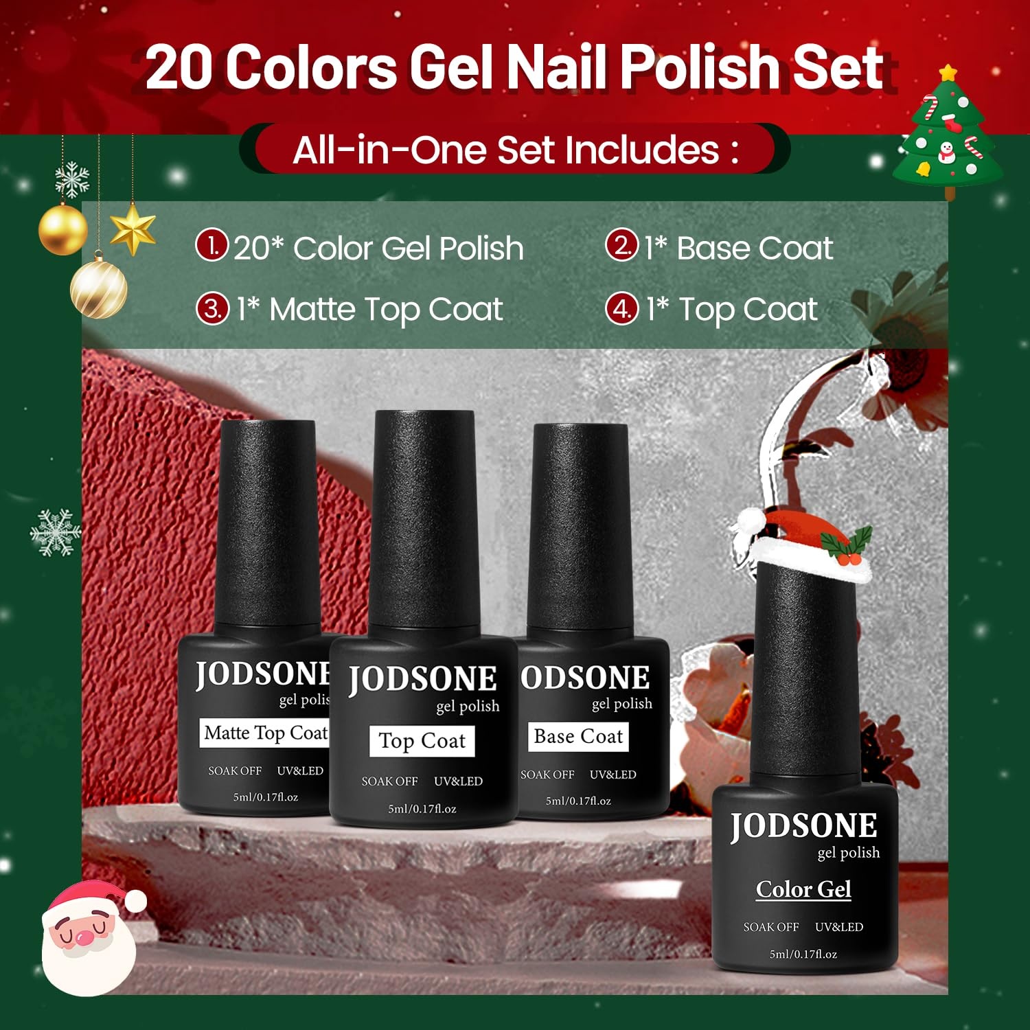 JODSONE Gel Nail Set 20+3 Colors High Shine Gorgeous Gel Polish Base Top Matte Coat Nice Gifts Show Charm(23SET-01B)