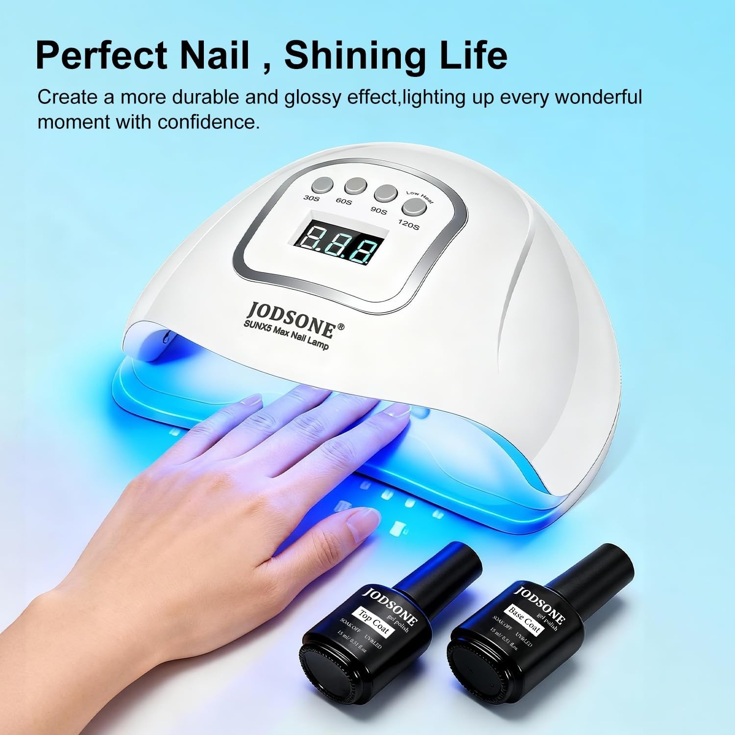 JODSONE U V LED Nail Lamp with Base Coat Top Coat Set, Nail Dryer for Gel Polish for Nails with Automatic Sensor & 4 Timers(M003) - view 3