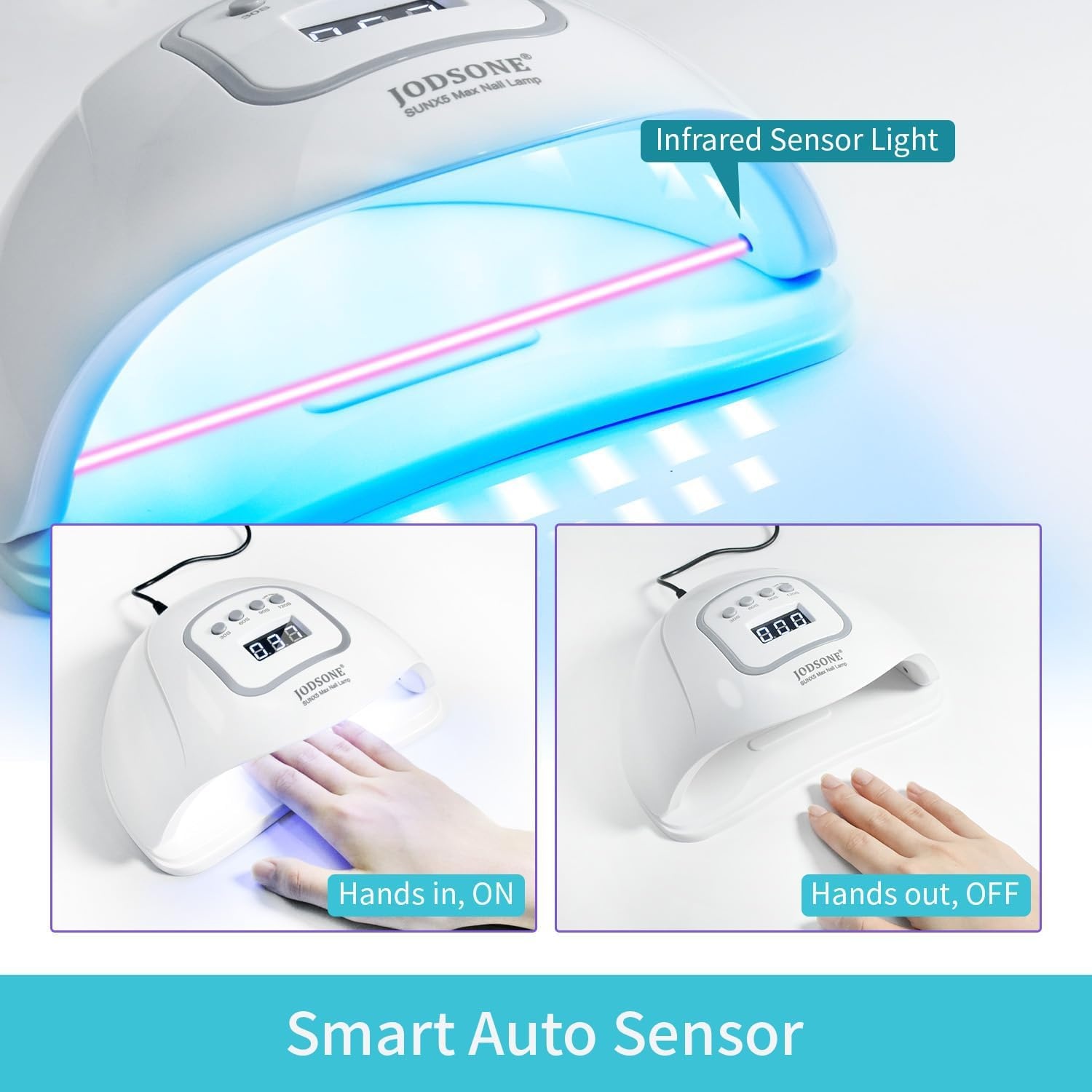 JODSONE U V LED Nail Lamp with Base Coat Top Coat Set, Nail Dryer for Gel Polish for Nails with Automatic Sensor & 4 Timers(M003) - view 5