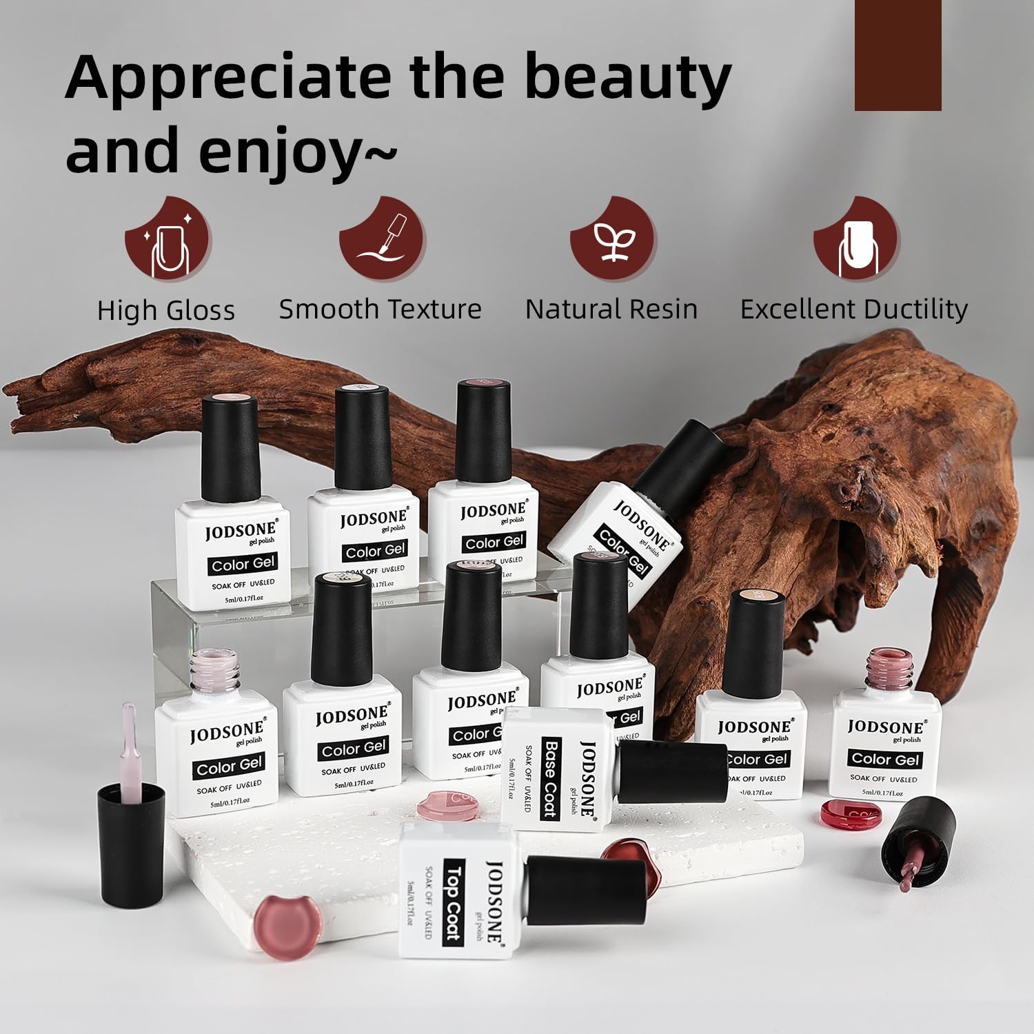JODSONE Gel Nail Set 20+3 Colors High Shine Gorgeous Gel Polish Base Top Matte Coat Nice Gifts Show Charm(10Color-B) - view 6