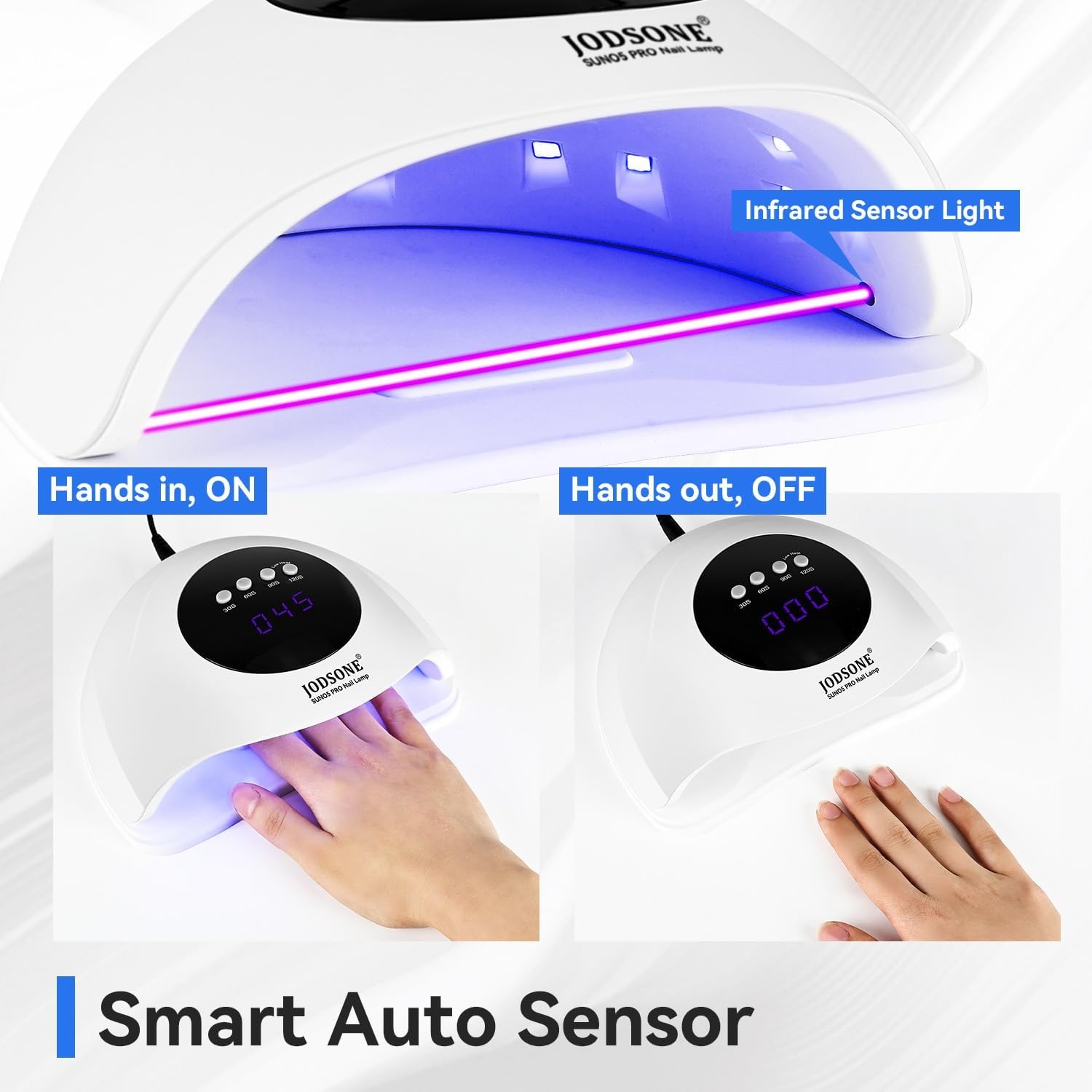 JODSONE U V LED Nail Lamp with Base Coat Top Coat Set, Nail Dryer for Gel Polish for Nails with Automatic Sensor & 4 Timers(M006) - view 2