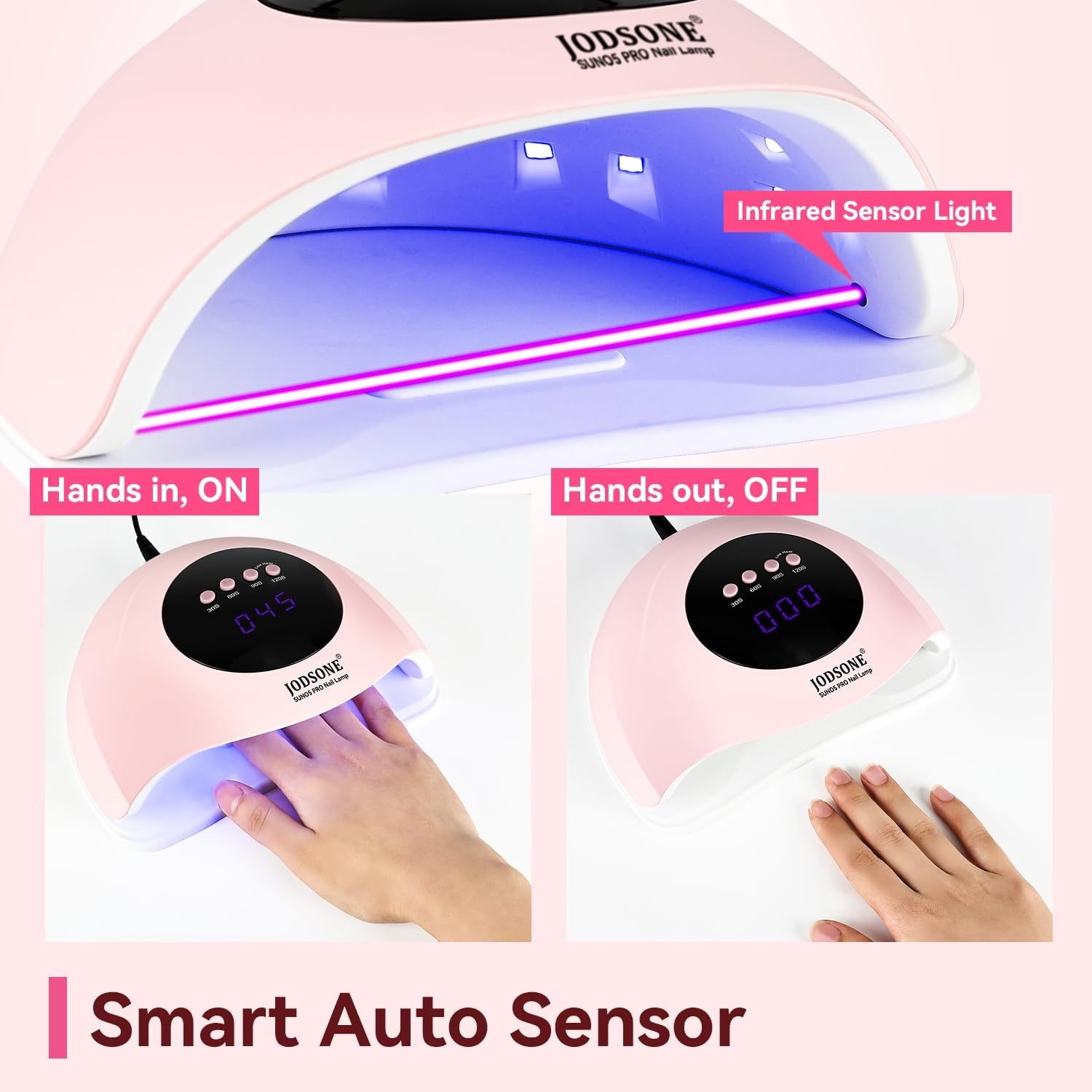 JODSONE U V LED Nail Lamp with Base Coat Top Coat Set, Nail Dryer for Gel Polish for Nails with Automatic Sensor & 4 Timers(M008) - view 2