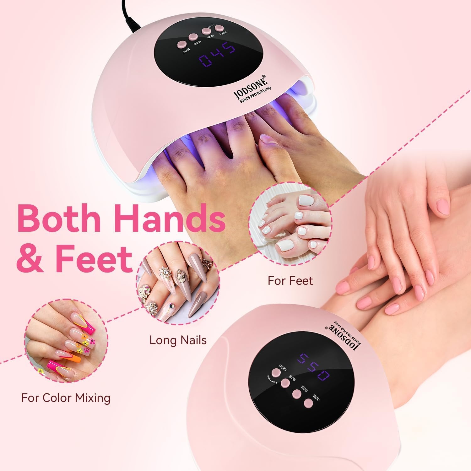 JODSONE U V LED Nail Lamp with Base Coat Top Coat Set, Nail Dryer for Gel Polish for Nails with Automatic Sensor & 4 Timers(M008) - view 5