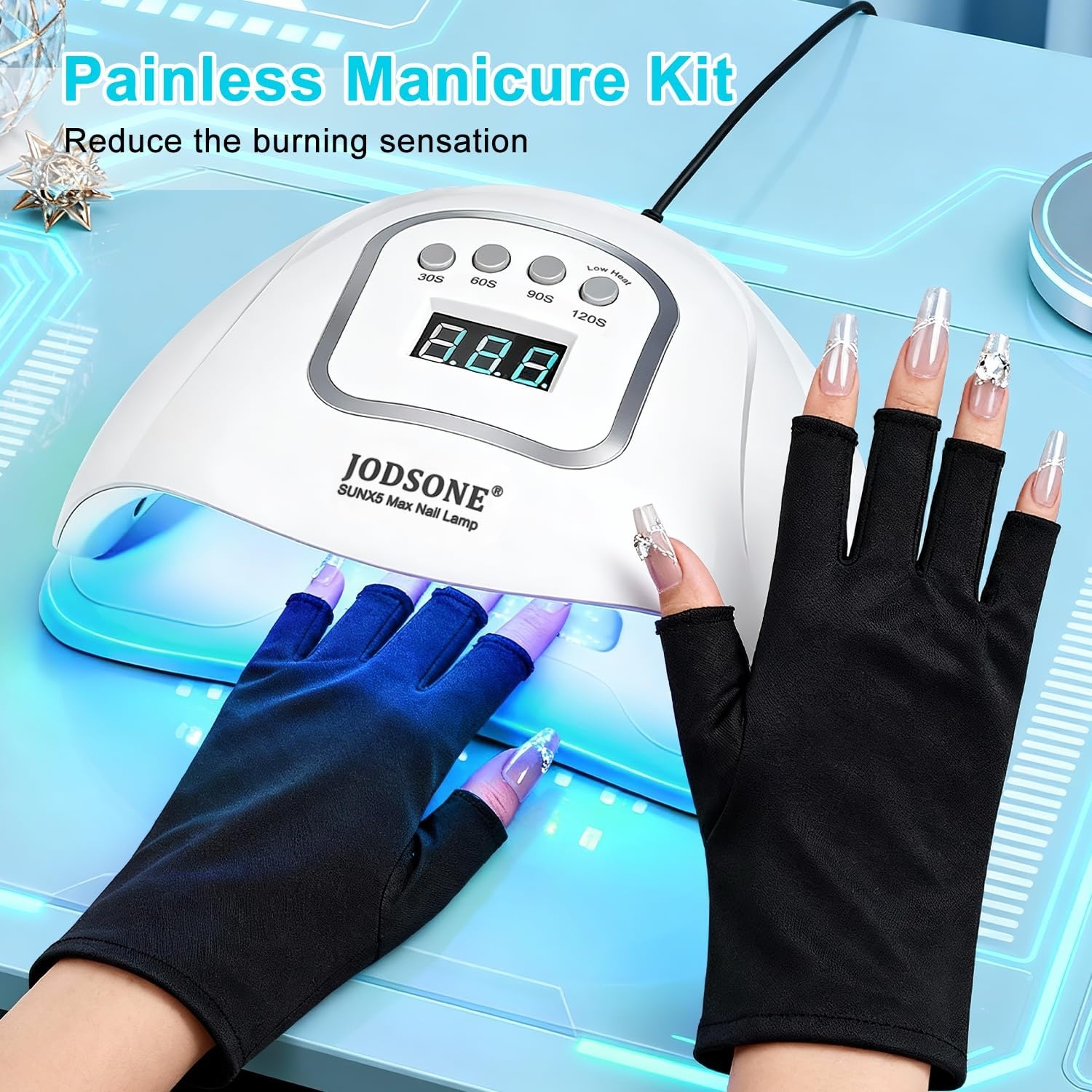 JODSONE U V LED Nail Lamp with Base Coat Top Coat Set, Nail Dryer for Gel Polish for Nails with Automatic Sensor & 4 Timers(M004)