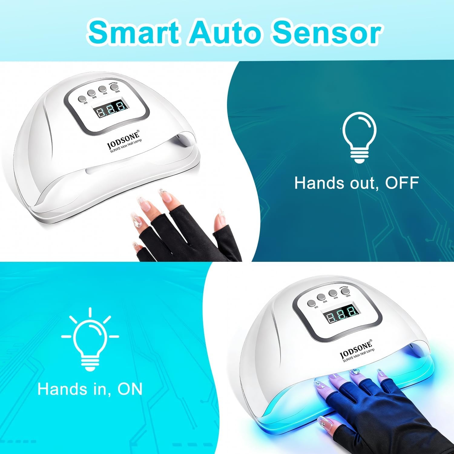 JODSONE U V LED Nail Lamp with Base Coat Top Coat Set, Nail Dryer for Gel Polish for Nails with Automatic Sensor & 4 Timers(M004) - view 2