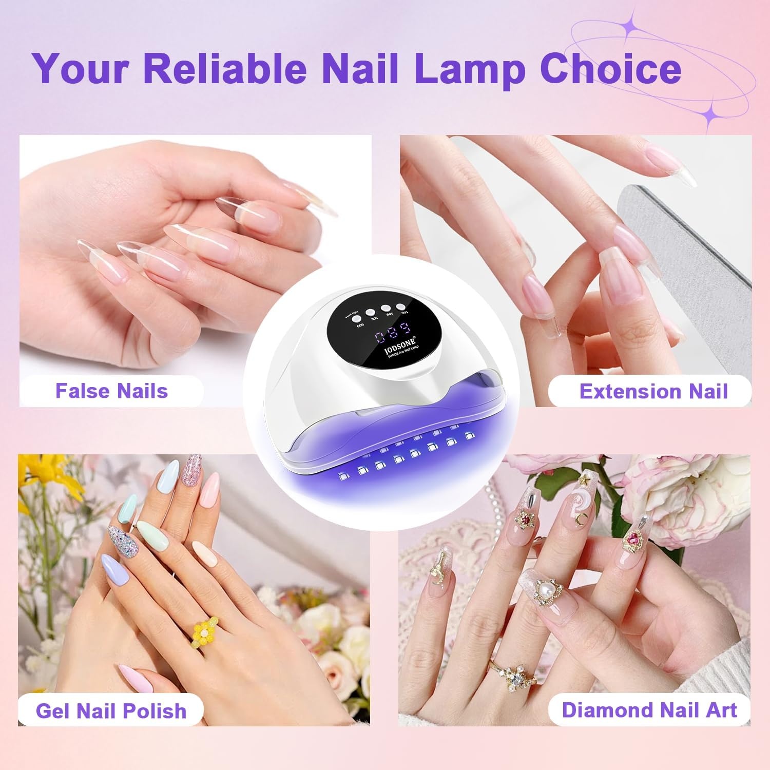 JODSONE U V LED Nail Lamp with Base Coat Top Coat Set, Nail Dryer for Gel Polish for Nails with Automatic Sensor & 4 Timers(M005) - view 6
