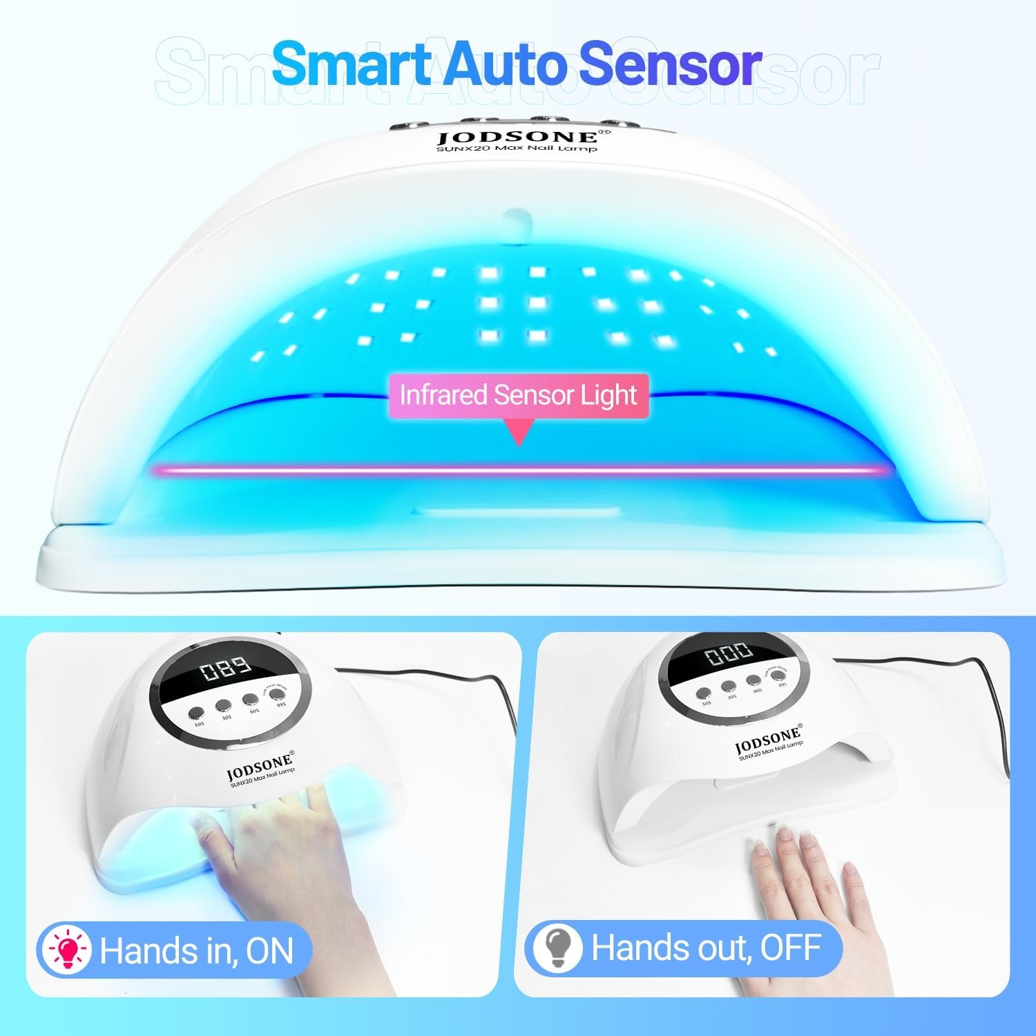 JODSONE U V LED Nail Lamp with Base Coat Top Coat Set, Nail Dryer for Gel Polish for Nails with Automatic Sensor & 4 Timers(M009) - view 3