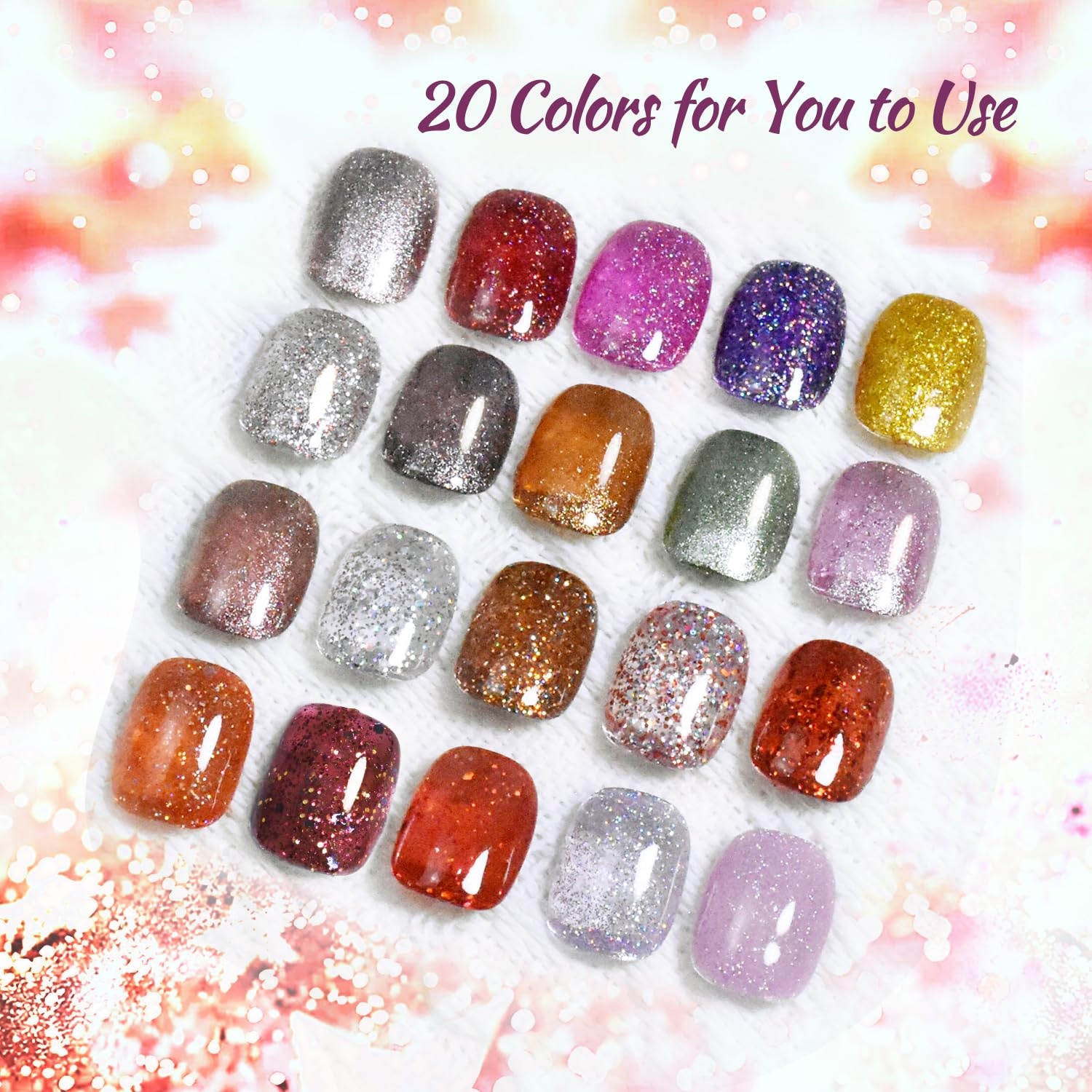 JODSONE 20 Glitter Color Gel Nail Polish Kit 3 Bottles of No Wipe Base Coat Glossy and Matte Top Coat Gel Polish Set High Shine Gorgeous(20color set 12)