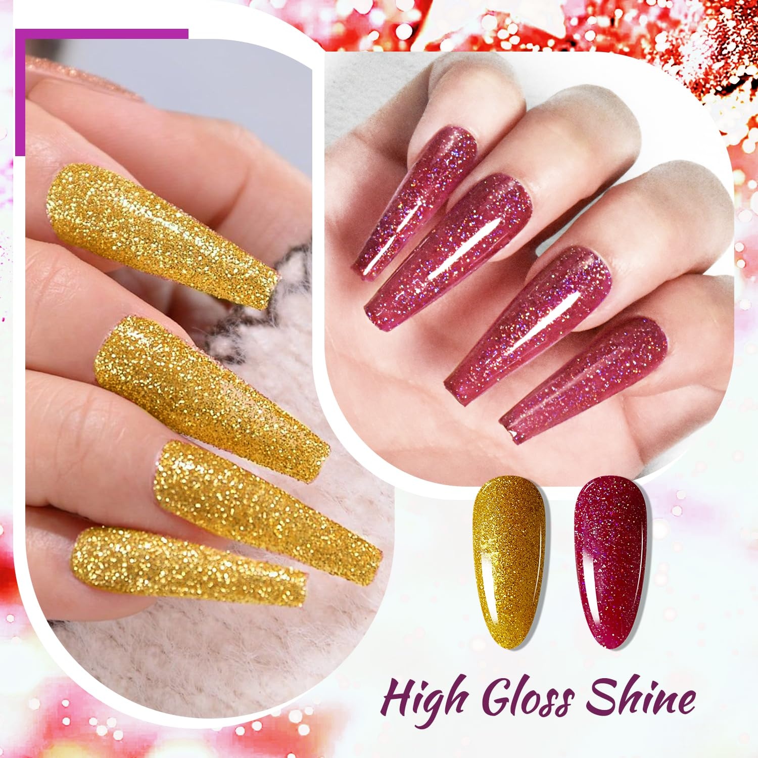 JODSONE 20 Glitter Color Gel Nail Polish Kit 3 Bottles of No Wipe Base Coat Glossy and Matte Top Coat Gel Polish Set High Shine Gorgeous(20color set 12) - view 2