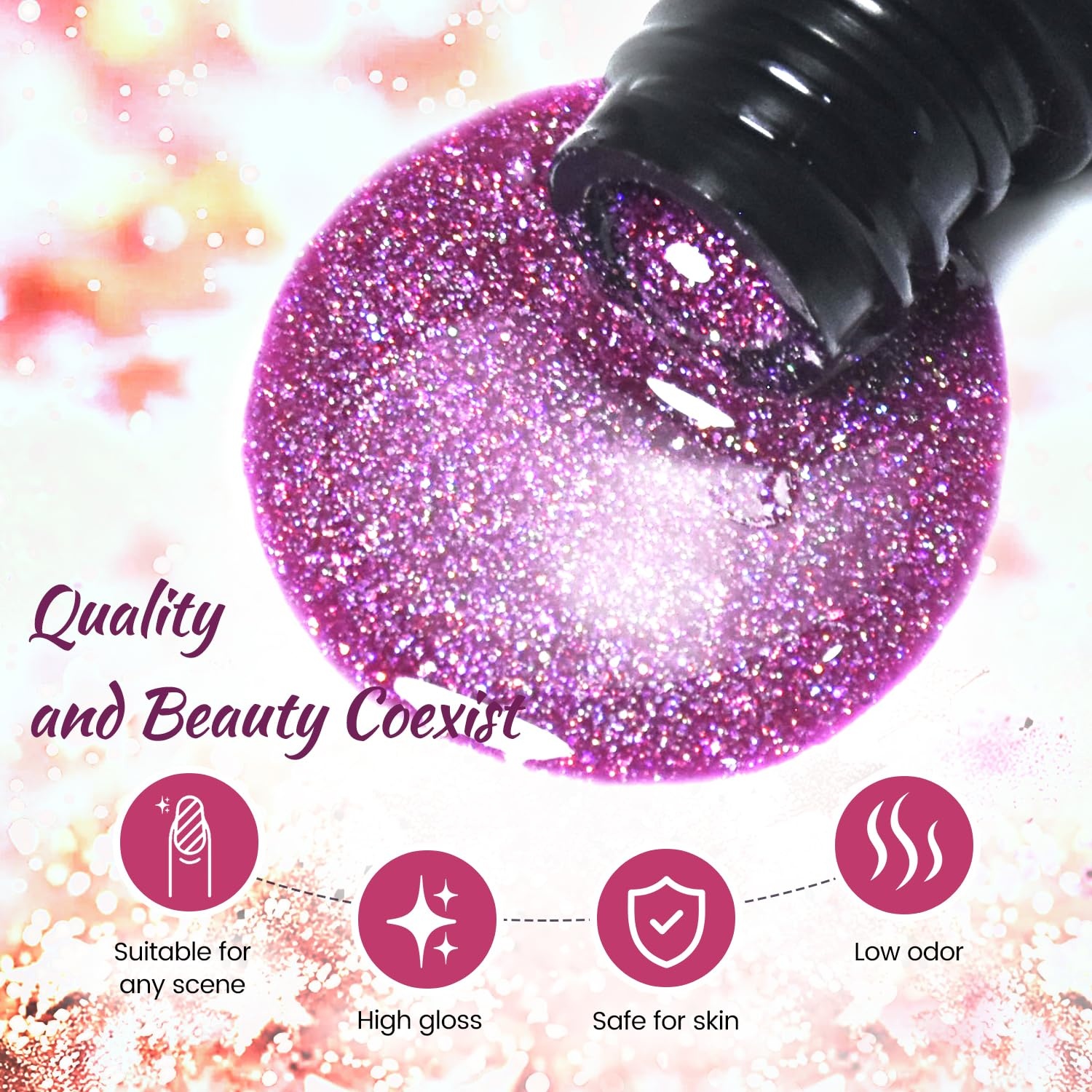JODSONE 20 Glitter Color Gel Nail Polish Kit 3 Bottles of No Wipe Base Coat Glossy and Matte Top Coat Gel Polish Set High Shine Gorgeous(20color set 12) - view 4