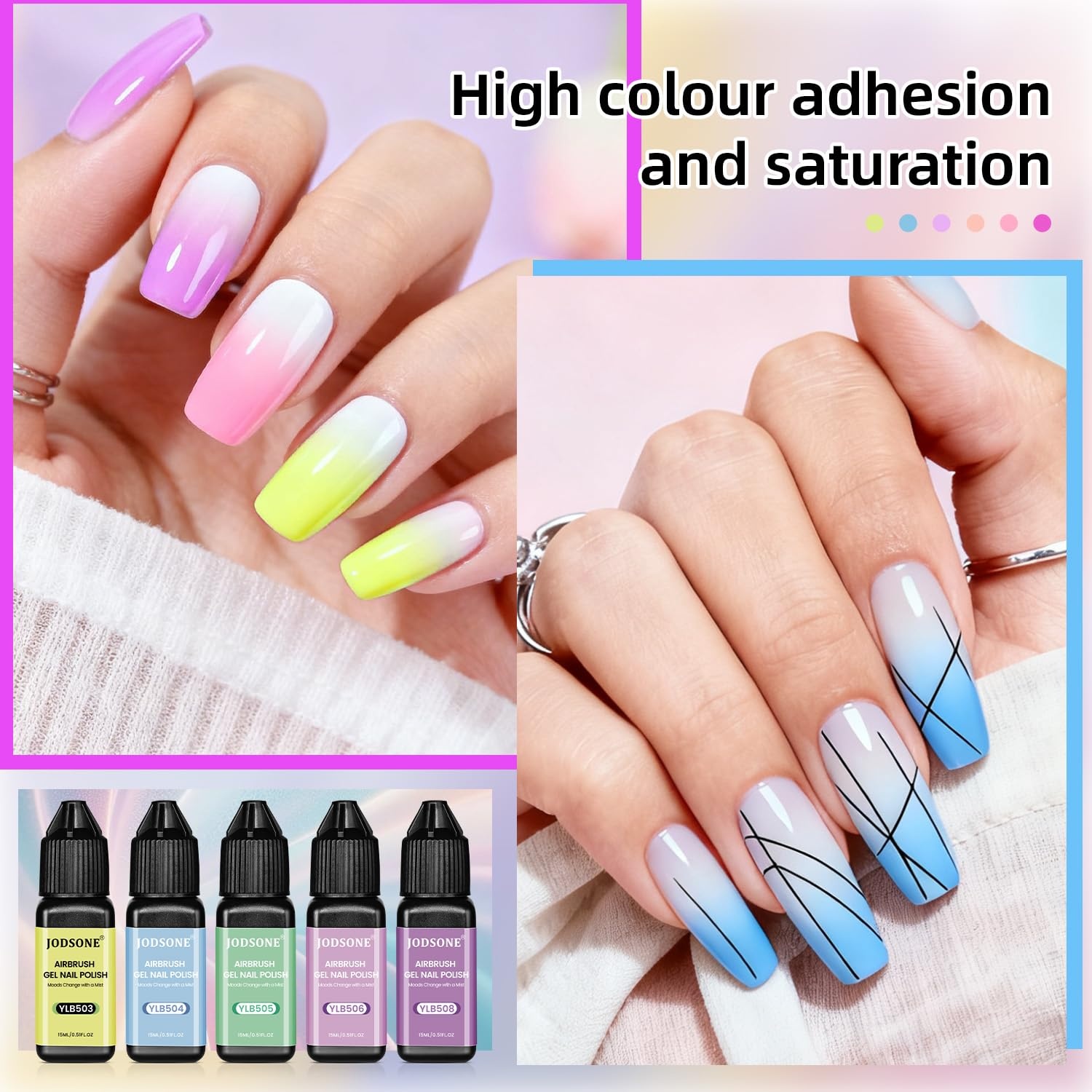 JODSONE 20 Colors Airbrush Gel Nail Polish Set for Nail Gradients No Dilution Fine Mist Nail Gel Nail Polish DIY Various Patterns Nail Art Nail Art Design Salon Kit Girls Gift(20Color-Airbrush-5) - view 3