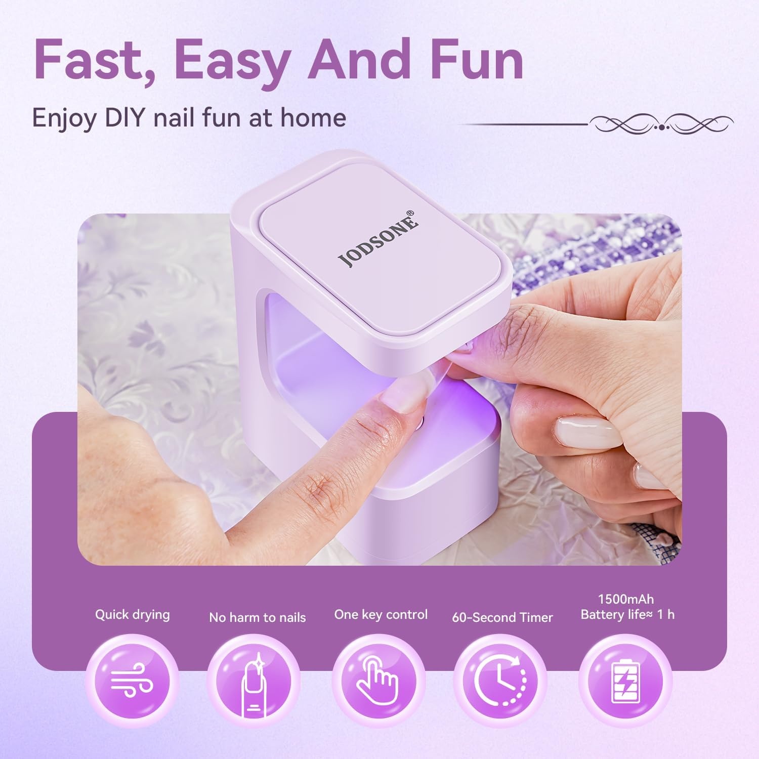 JODSONE U V Mini Nail Lamp Rechargeable with Timer Cordless Portable LED Light for Fast Curing Gel Polish(Q6-purple) - view 5