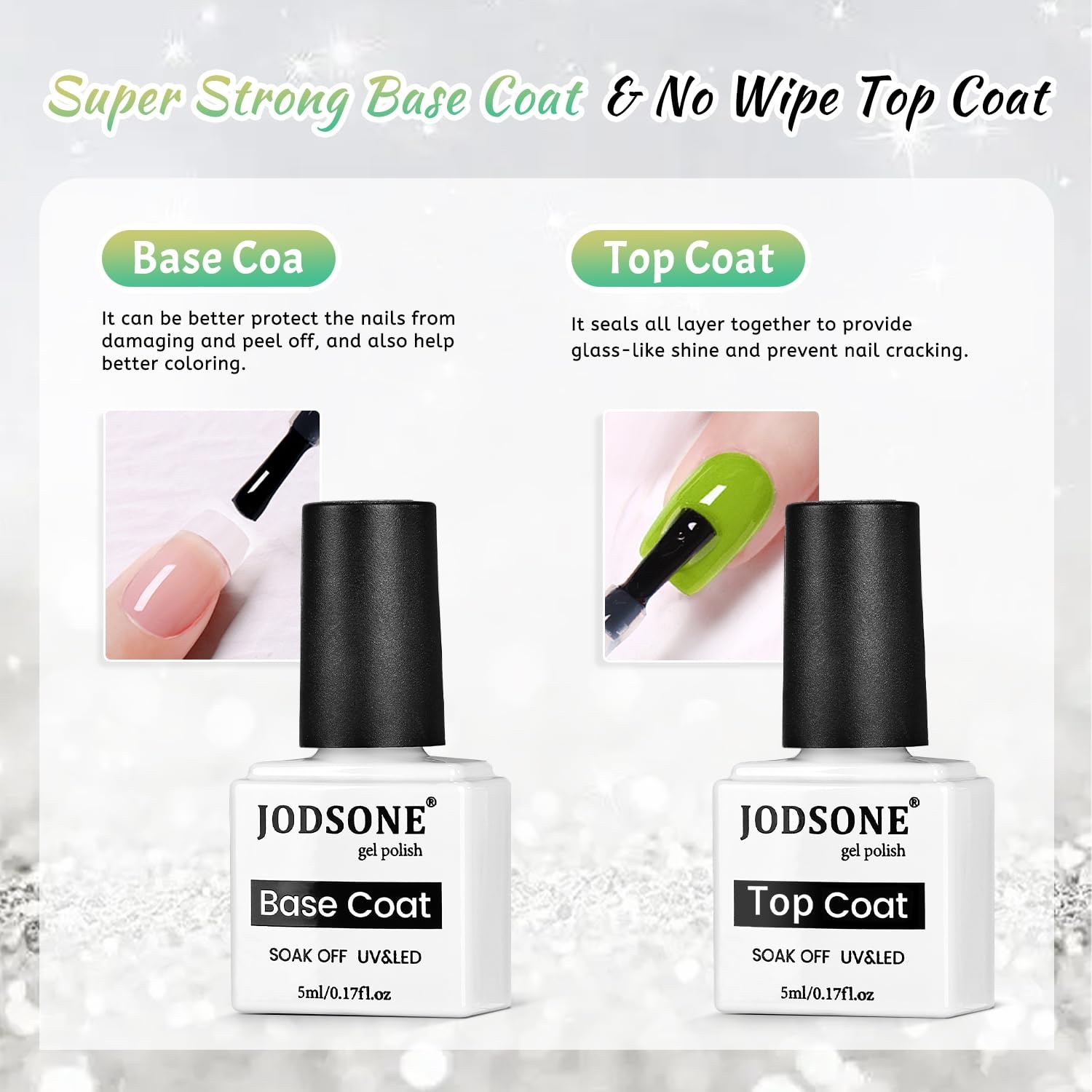 JODSONE Gel Nail Set 20+3 Colors High Shine Gorgeous Gel Polish Base Top Matte Coat Nice Gifts Show Charm(10SET-Jelly-Cyan) - view 4